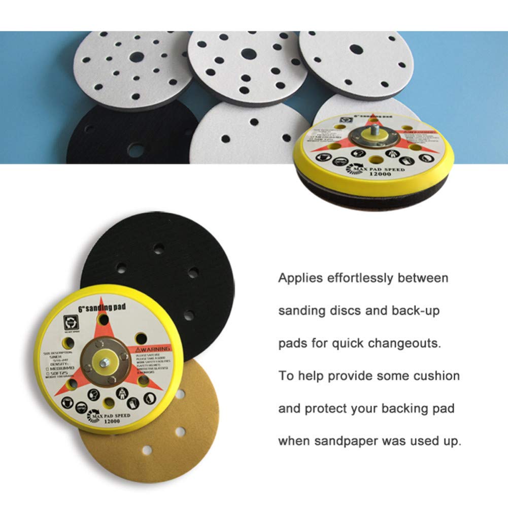 Almohadilla de interfaz blanda de 6"y 6 agujeros de 150 mm Almohadilla de disco de espuma suave con gancho y bucle Para amortiguar y proteger el disco de lijado (paquete de 5)