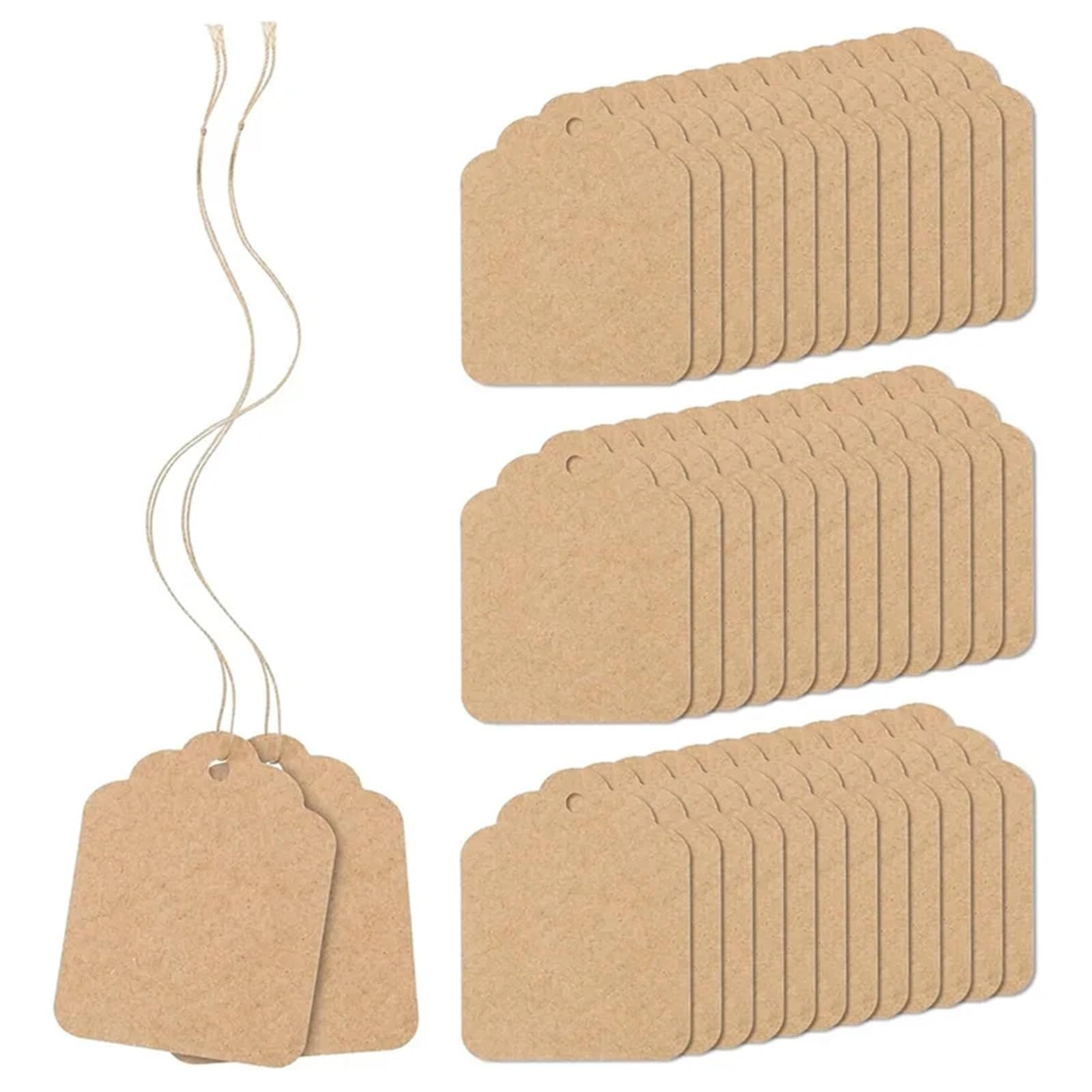 500Pcs Price Tags with String Attached Brown Kraft Paper Gift Bags Marking Strung Tag for Wedding Favors