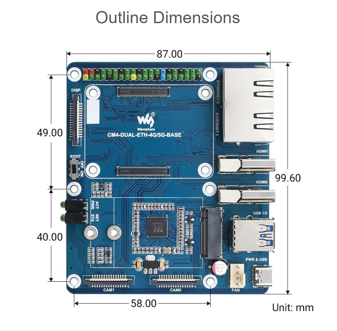 Scheda base Dual Gigabit Ethernet 5G/4G progettata compatibile con Raspberry Pi Compute Module 4 o integrata nei prodotti finali…
