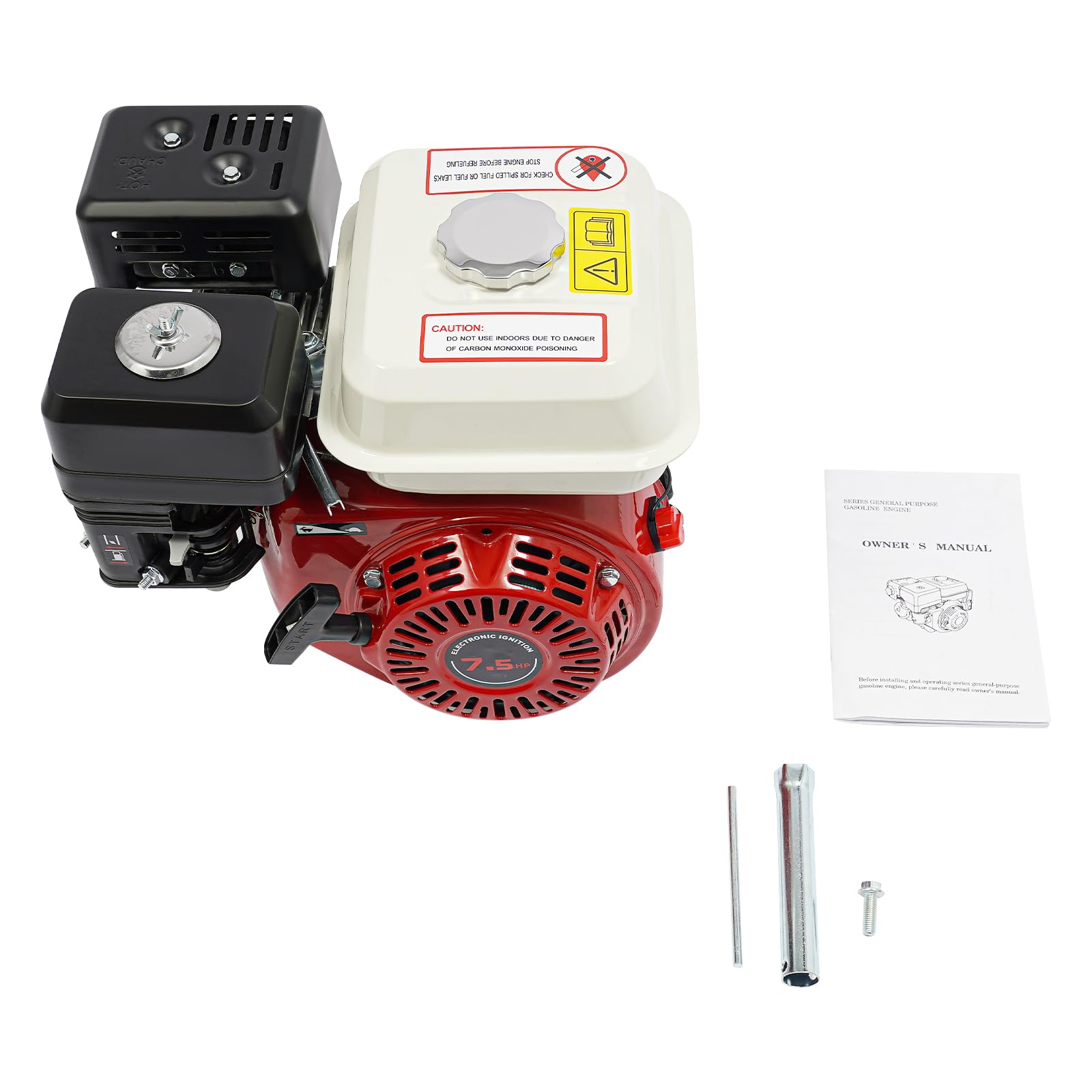 Motor de gasolina OHV de 7,5 CV, 4 tiempos, 215 ml/9,09 oz, cigüeñal de 20 mm, motor industrial con arranque de cuerda para limpiador de alta presión, leñadora, go-kart, placa vibratoria, generador