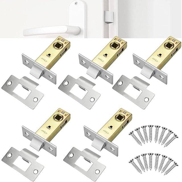 ZACUDA 5 Pcs Tubular Latch Tubular Mortice Latch 45 mm Lubricant Rebate 2.5Inch Tubular Door Latch Set Compatible with Various Door Lock Handles with Polished Plate & Screws for Internal Doors
