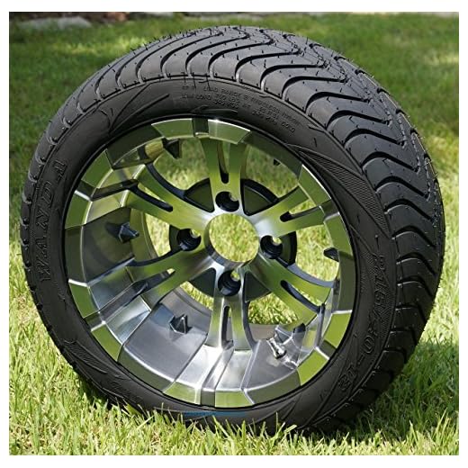 12" Vampire Gunmetal Aluminum Wheels and 215/40-12 Low Profile DOT Golf Cart Tires Combo - Set of 4