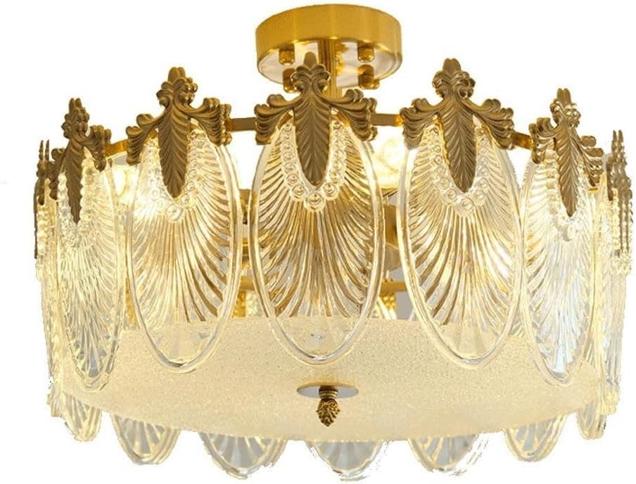 Mid Century Glass Ceiling Lights Nordic Vintage Oval Leaf Peacock Chandelier Pendant Light Gold Finish Modern Light Luxury Drum Ceiling Lamp Fixture for Living Room Restaurant, 40cm*23cm 60cm*