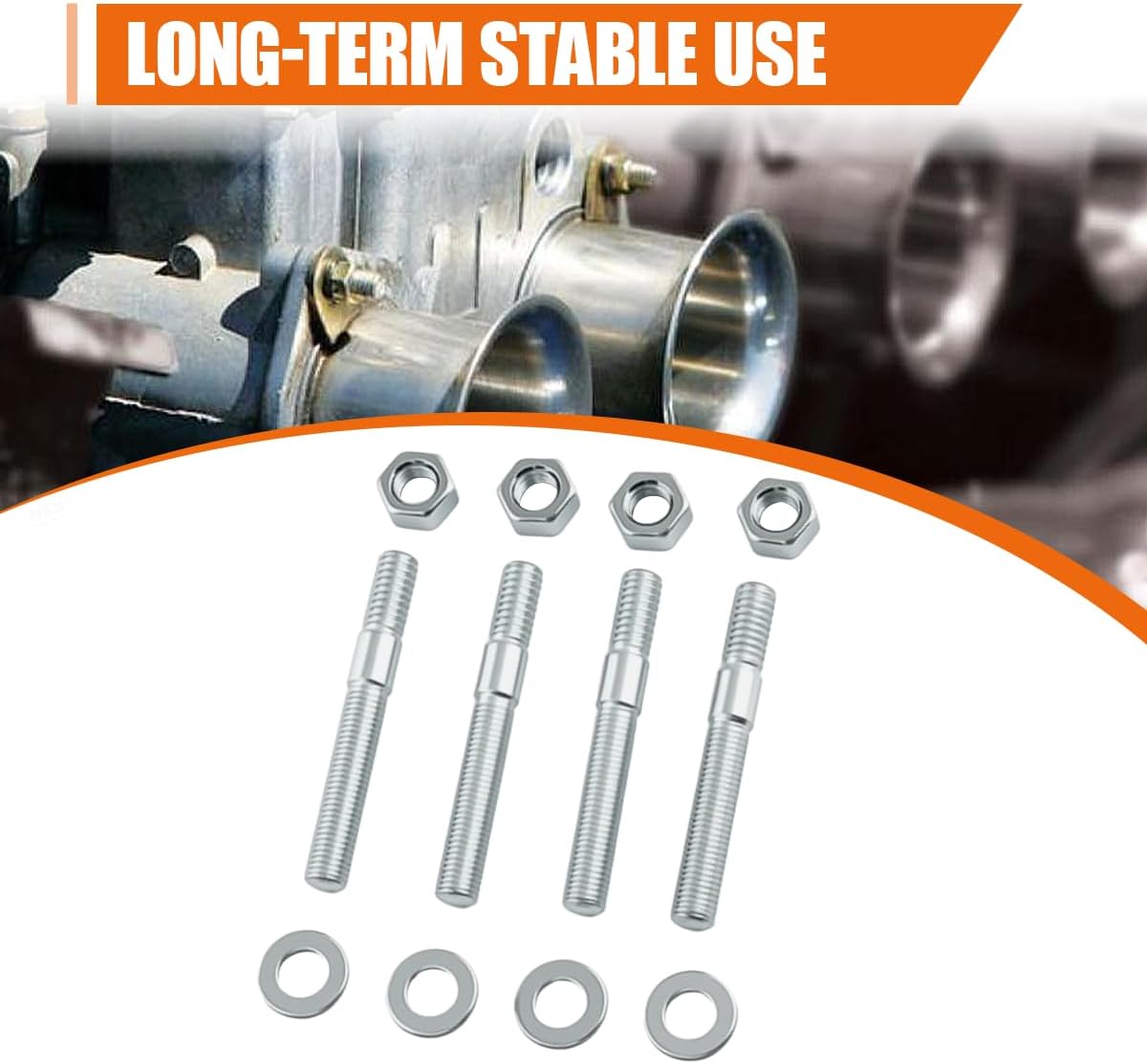YoRise Car Carburetor Studs Kit, 3.42 Inch Carb Mounting Stud Set with Spacers, Metal Automotive Carb Stud for 5/16in Threads Intake Manifold (Silver)