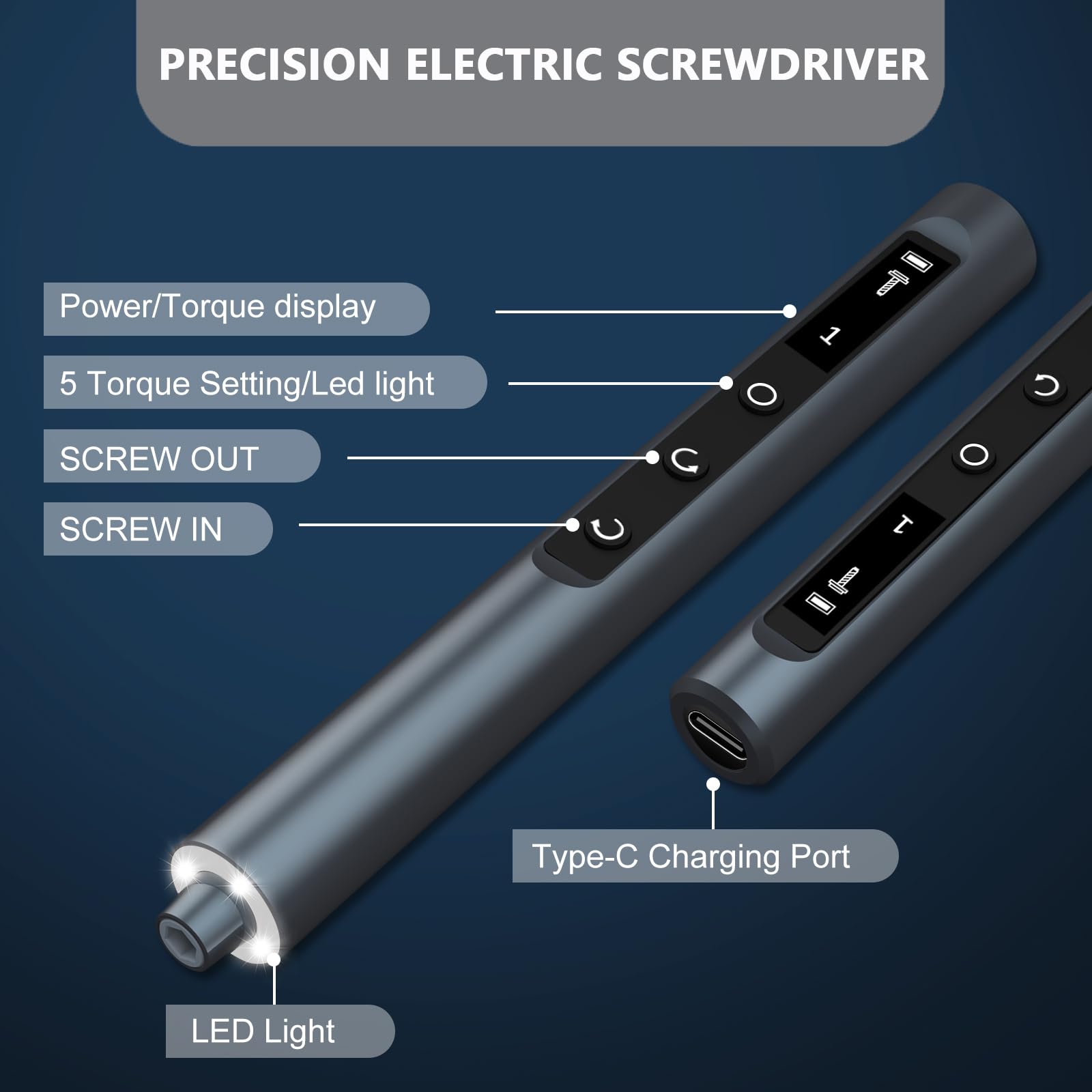 Mini tournevis électrique 3,7 V 49 en 1 tournevis de précision électrique sans fil, 5 réglages de couple, lumières LED, tige de levier, pince à épiler, kit d'outils de réparation pour ordinateur, PC