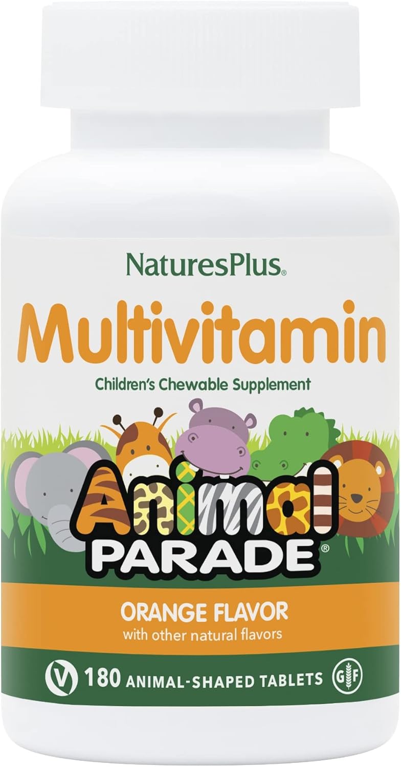Natures Plus Animal Parade Children’s Chewable Multivitamin – Orange Flavor – 180 Animal-Shaped Tablets – Promotes Health & Well-Being – Vegetarian, Gluten Free – 90 Servings