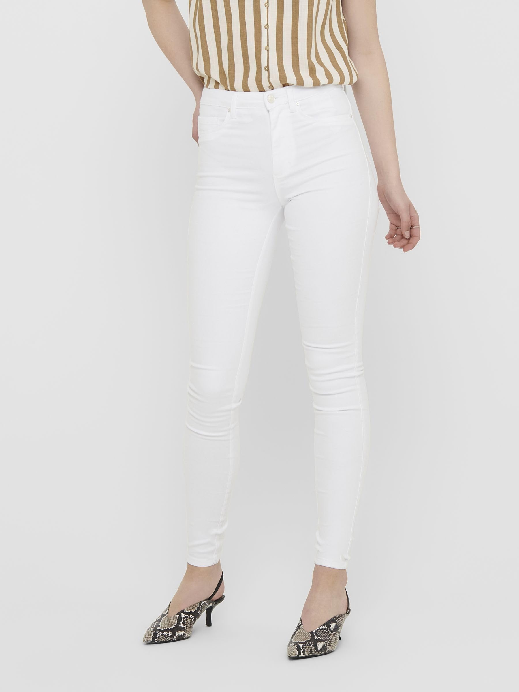 ONLY NOS Onlroyal Hw Sk Jeans White Noos, Vaqueros skinny Mujer, Blanco (White White), 40 /L30 (Talla del fabricante: Large)