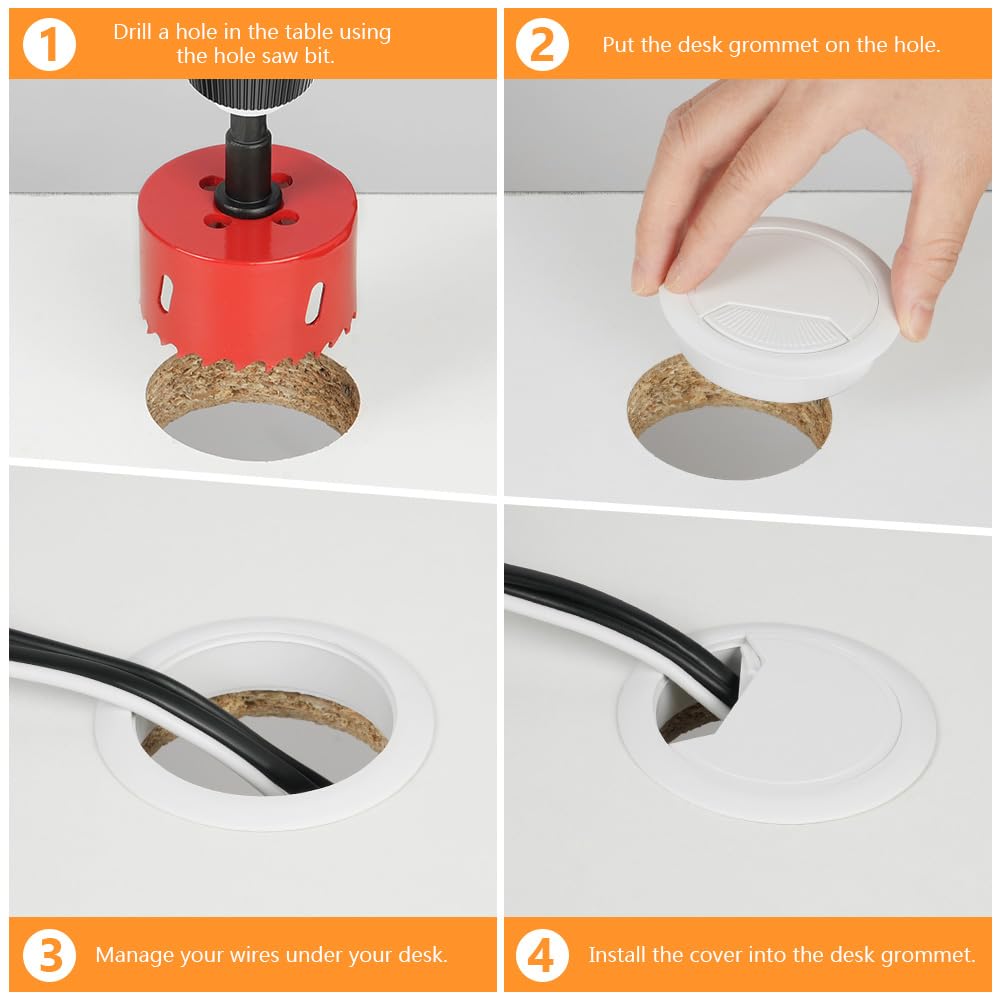 Flintronic 12PCS Desk Grommet with Hole Saw, diameter 60mm(2.4 inch) Desk Cable Grommets, Round Desk Cable Hole Cover - Image 3