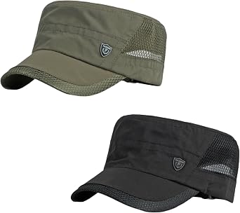 2 Pcs Cadet Army Cap for Men Women, Adjustable Military Flat Top Hat Summer Breathable Quick Dry Sun Baseball Cap