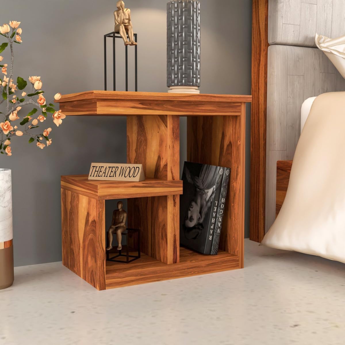 Sheesham Wood Bedside End Table for Bedroom | Solid Wood Nightstand Side Tables with Drawers Storage for Living Room Hotel | Sofa Side Table (Honey)-image-44
