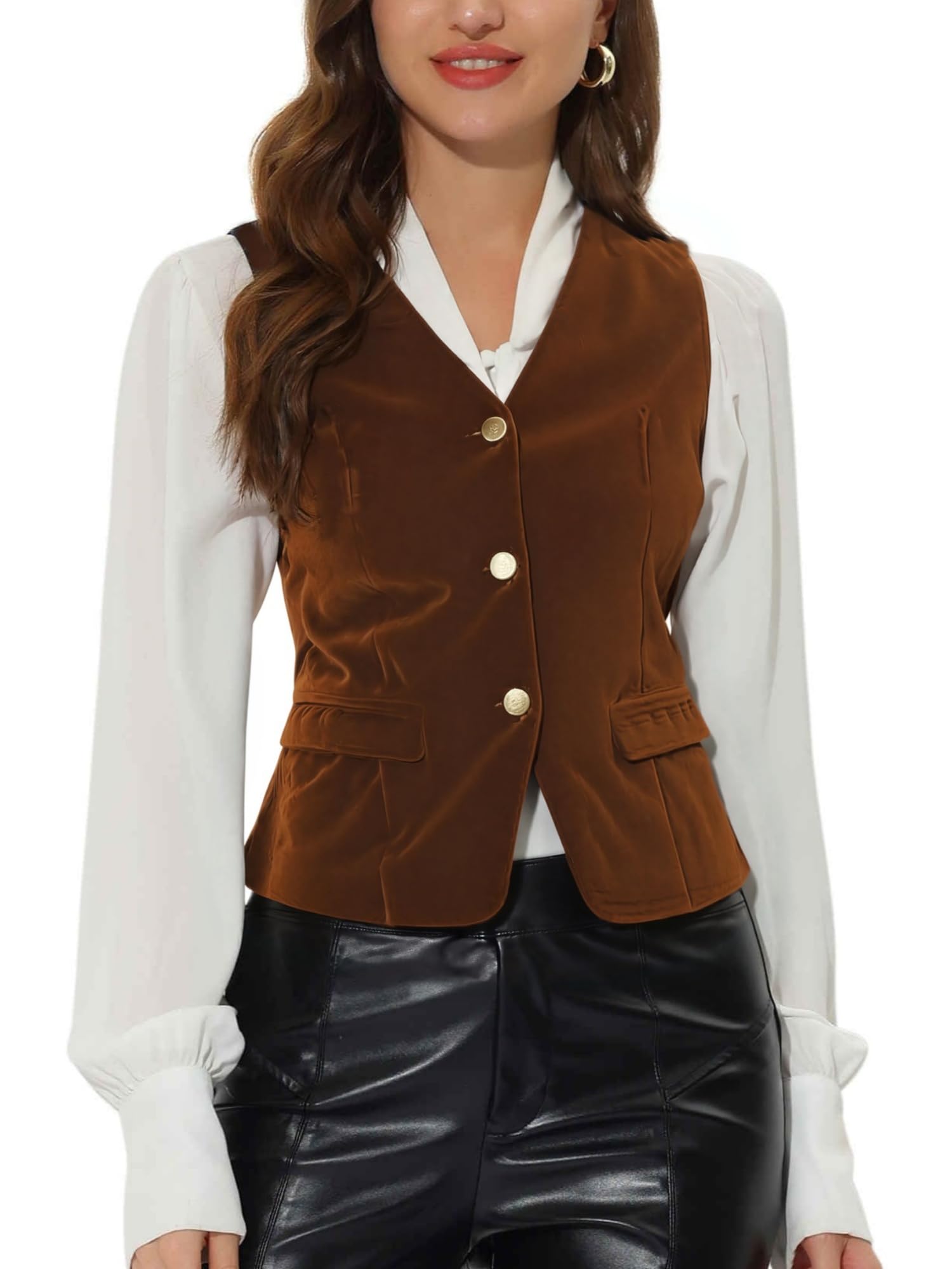 Womens Waistcoat Steampunk Vest Vintage 2025 Sleeveless Button Down V-Neck Velvet Suit Vests Tops