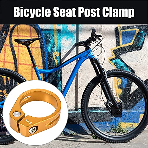 X AUTOHAUX 34.9mm Aluminium Alloy Bike Seat Post Clamp Seat Post Clip Gold Tone - Image 2