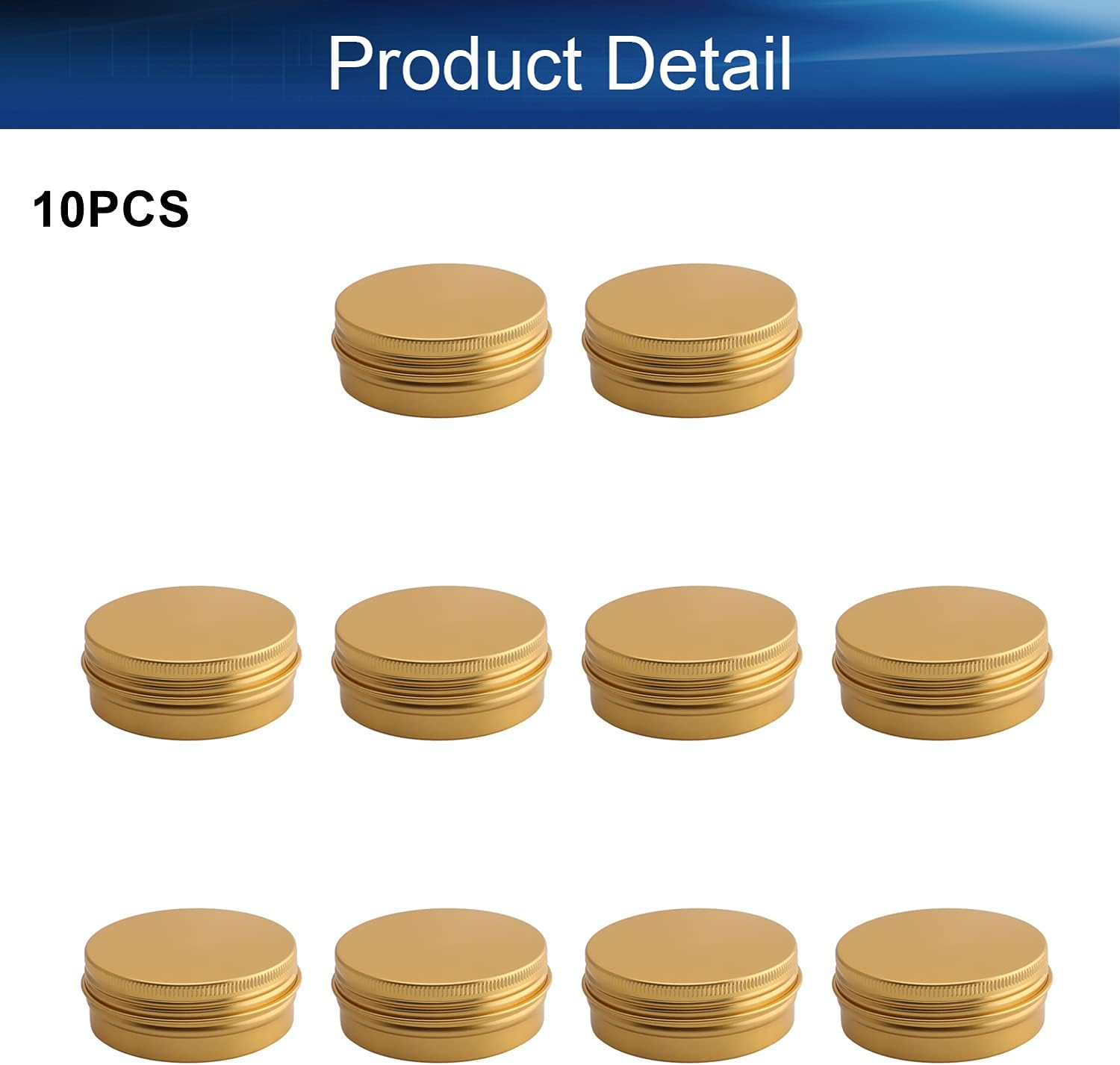 Heyiarbeit 10 Pack 2 oz Round Lip Balm Tin Cans - Aluminum Cosmetic Sample Containers with Screw Lid - Gold Metal Empty Tins Storage Travel Tin Jars