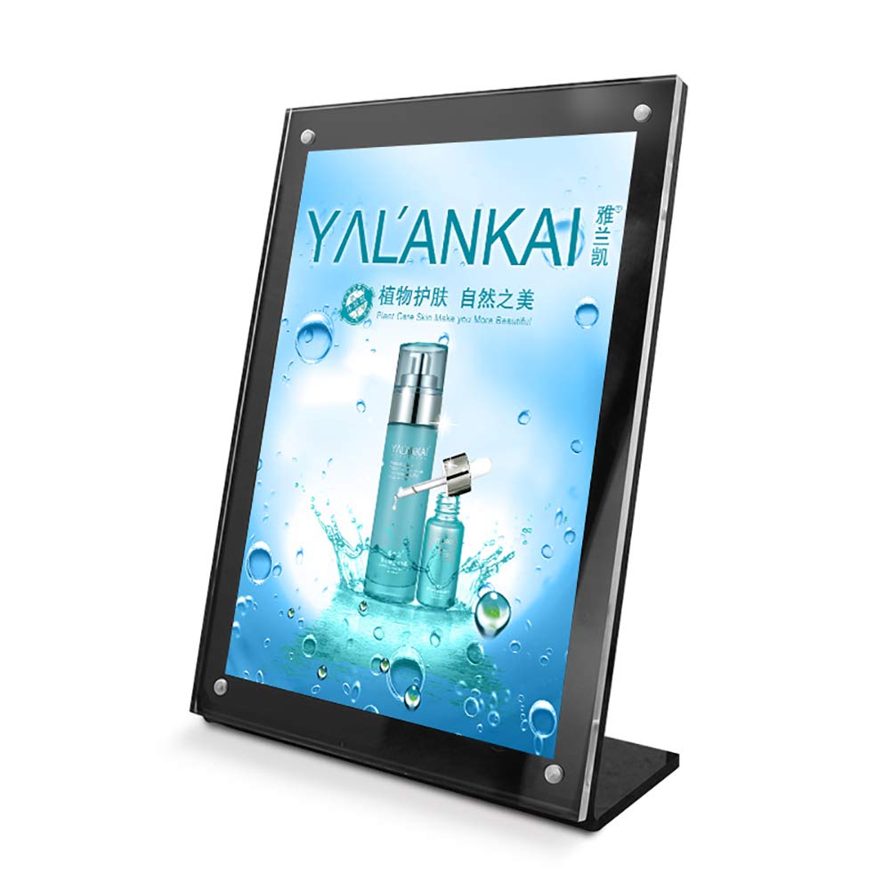 Z·Bling Office Table Sign Display Holder,A4,A5 L-Shape Black Base Double-Sided Menu Display,Slant Back Photo Frame Brochure Holder,Clear Acrylic