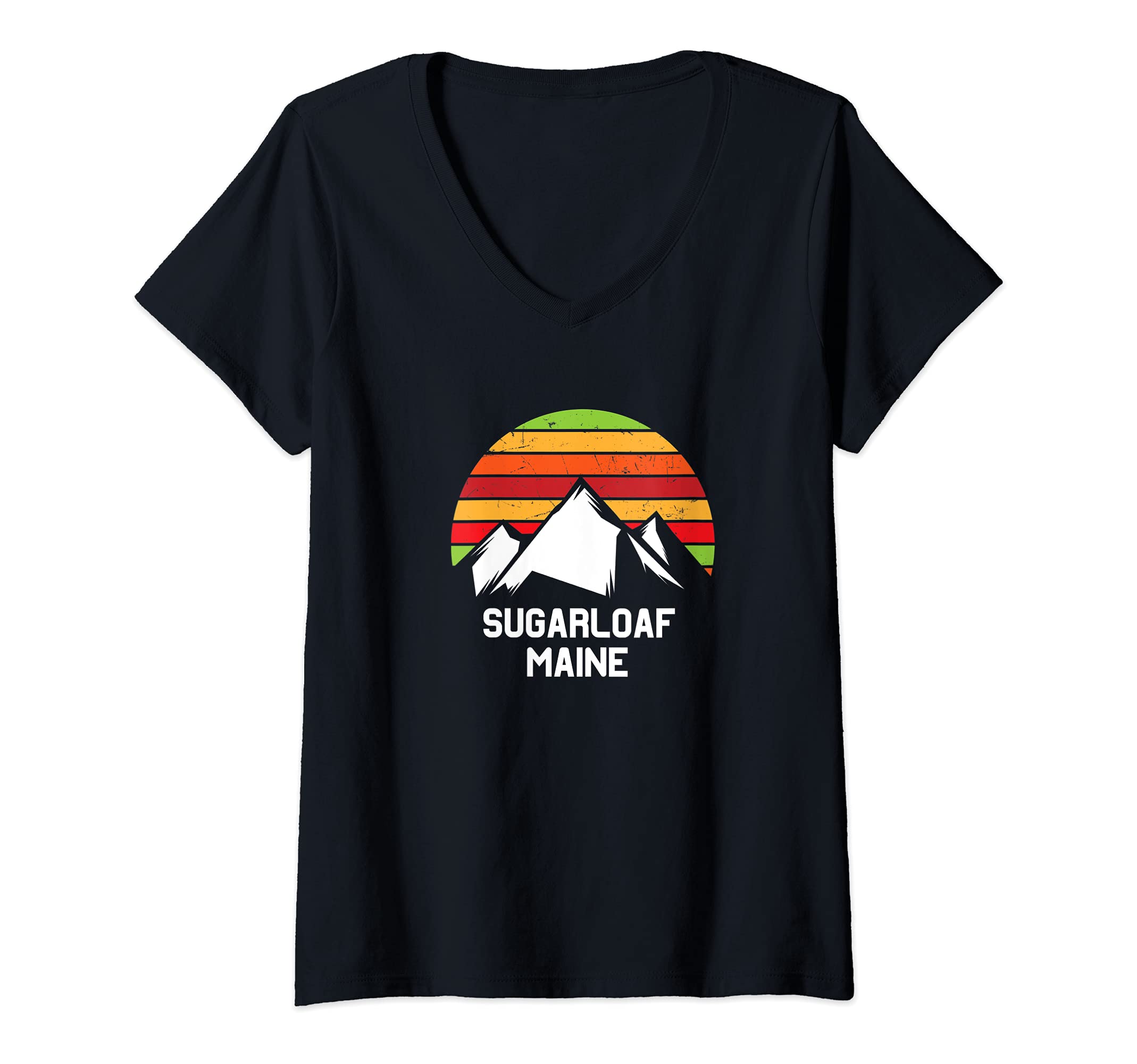 Womens Sugarloaf Maine Shirt Mountain Retro Cirlcle Graphics V-Neck T-Shirt
