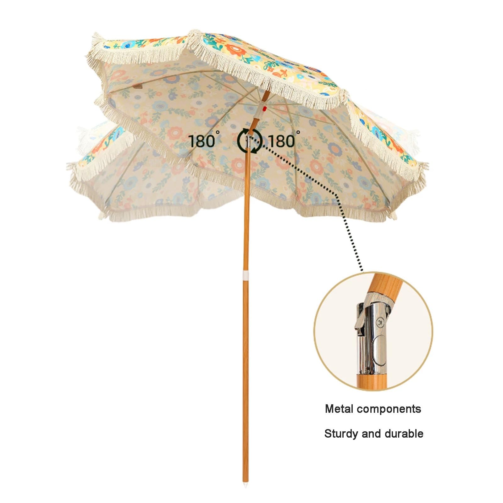 Parasol Ogrodowy Z Frędzlami O Długości 1,6 M, Stalowy Parasol Ze Środkowym Słupkiem, Wodoodporny I Chroniący Przed Słońcem Parasol Plażowy, Regulowany W Zakresie 180°.