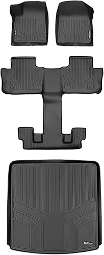 SMARTLINER Juego de alfombrillas de 3 filas y forro de carga detrás de la segunda fila, color negro, compatible con Cadillac XT6 2020-2023 con