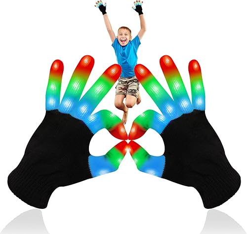 BROADREAM guantes LED con luces en los dedos coloridos y modernos juguetes que brillan para niños y adolescentes para rave calcetines Navidad