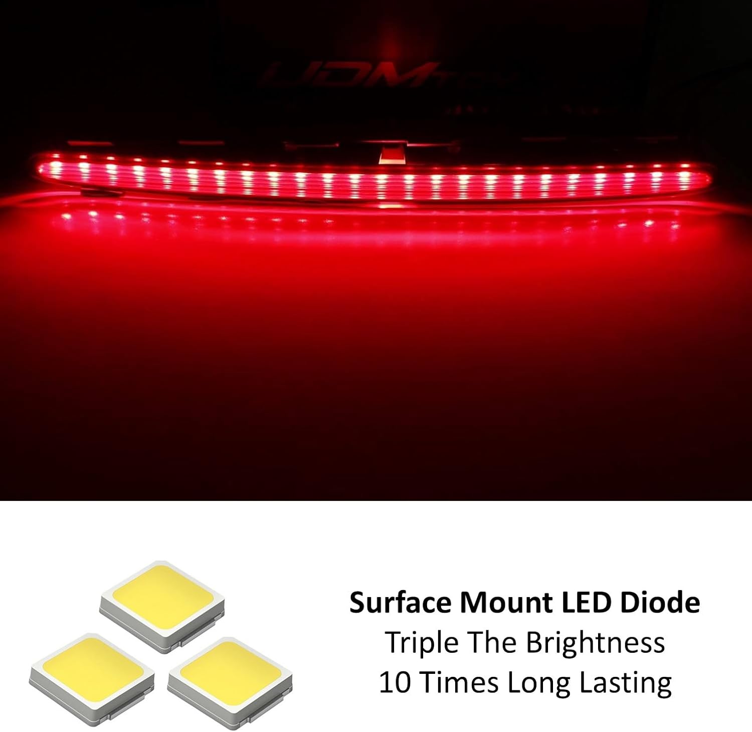 iJDMTOY OE-Spec Red Lens Full LED Trunk Lid Third Brake Light Bar Assembly Compatible With 2003-2009 Mercedes-Benz W209 C209 CLK-Class Coupe/Cabriolet