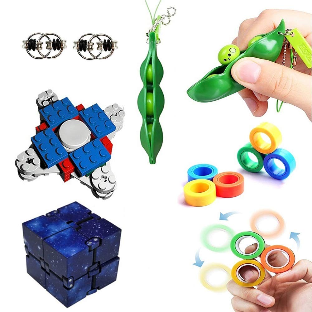 12 Pack Sensory Fidget Toys Set,Fidget Spinner,Finger Magnetic Rings,for Adults Kids ADHD ADD Anxiety Autism, Stress Relief Toys for Classroom Rewards, Birthday Party Favors, Carnival Prizes