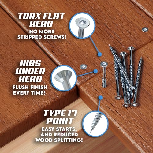 Image of #10 x 3 1 /2 Inch Stainless Steel Deck Screws | 305 Grade (100 Pack) | Flat Head T25 Star Torx Drive | Stainless Steel Screws by Eagle Claw Fasteners | Corrosion & Rust Resistant (Includes Driver Bit)