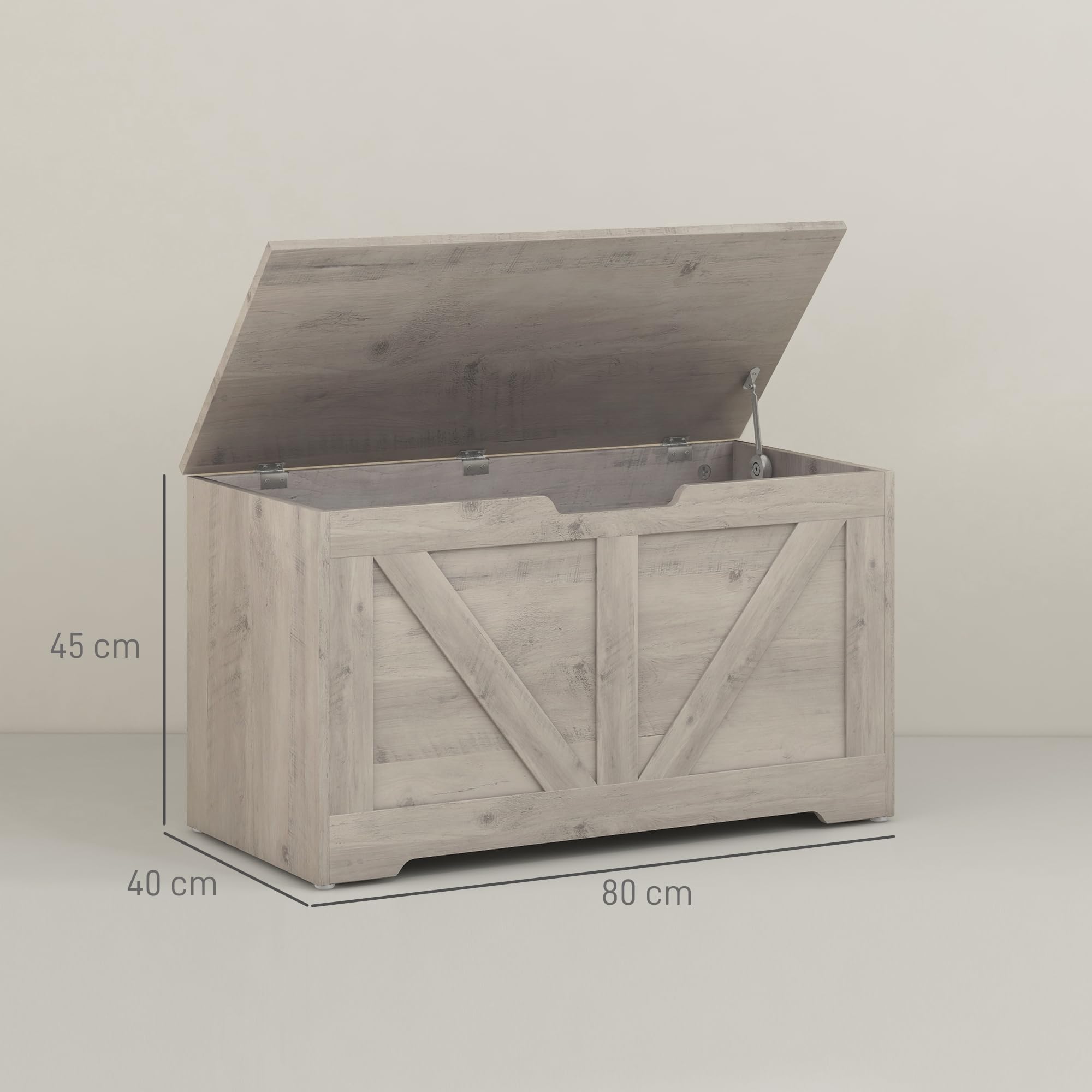 HOMCOM Baúl de Almacenaje para Dormitorio 100 L Banco de Almacenaje con Tapa Bisagra de Seguridad para Pasillo Salón 80x40x45 cm Gris