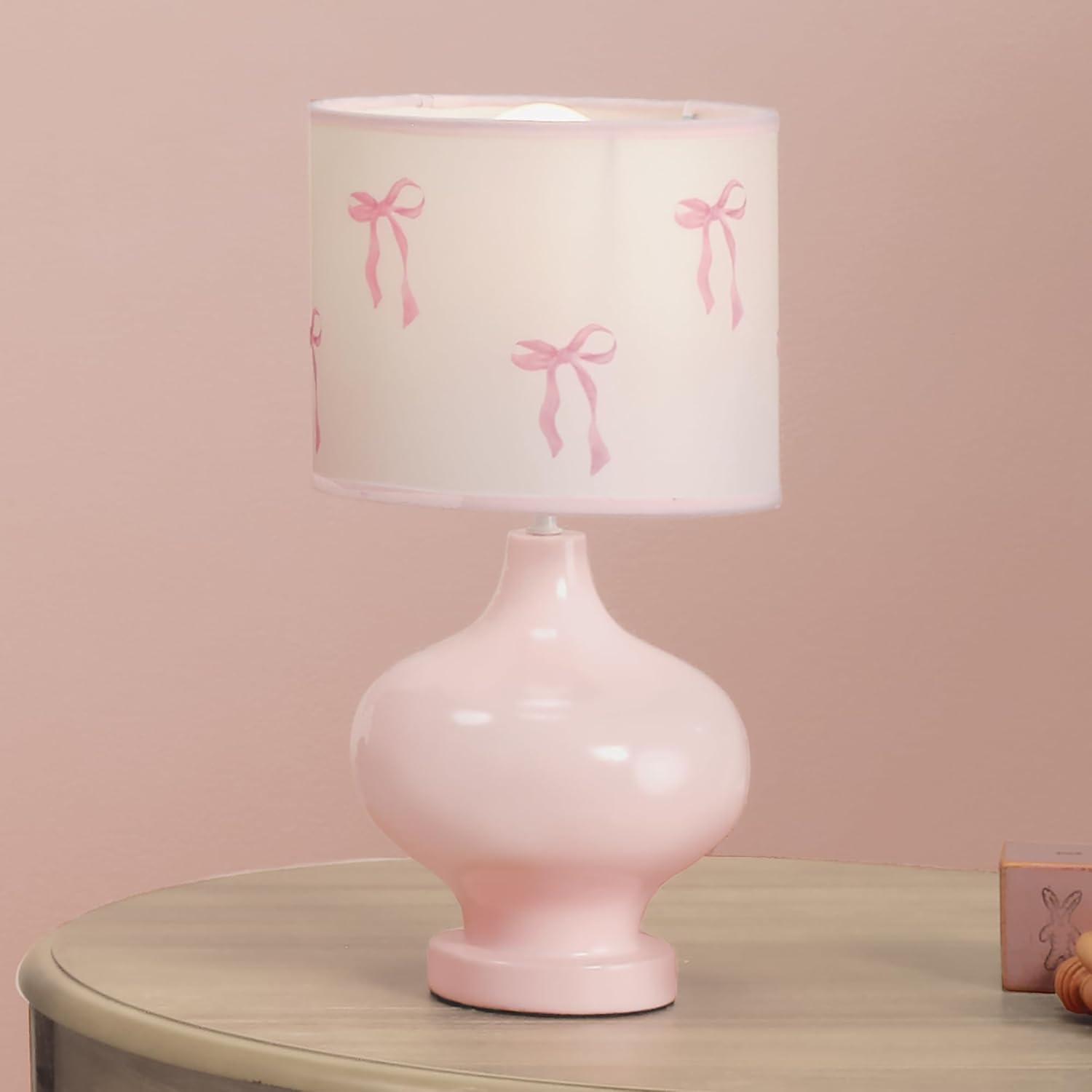 Lambs & Ivy Coquette Floral Aesthetic Pink Bows Lamp with Shade