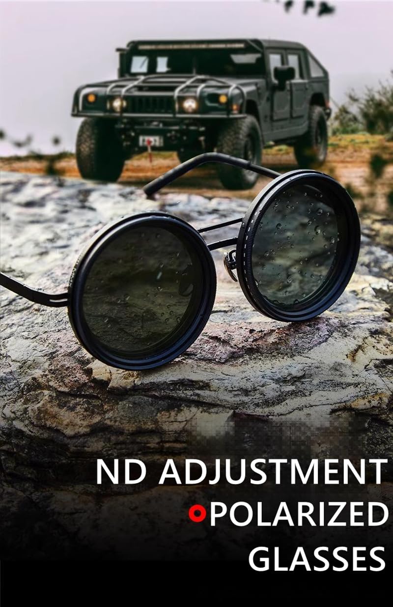 Occhiali da sole regolabili arrotondati polarizzati, occhiali da sole rotondi con nd9 stepless, occhiali regolabili per uomini protezione UV