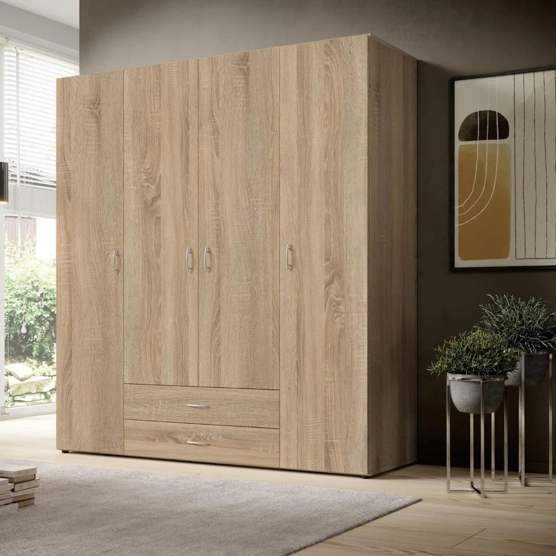 taxzek Wardrobe | 1 Year Warranty | Engineered Wood Almirah, Cupboard for Clothes Storage | 4 Door, 2 Drawer, 2 Hanging Space |Matt Finish Wood Colour-image-13