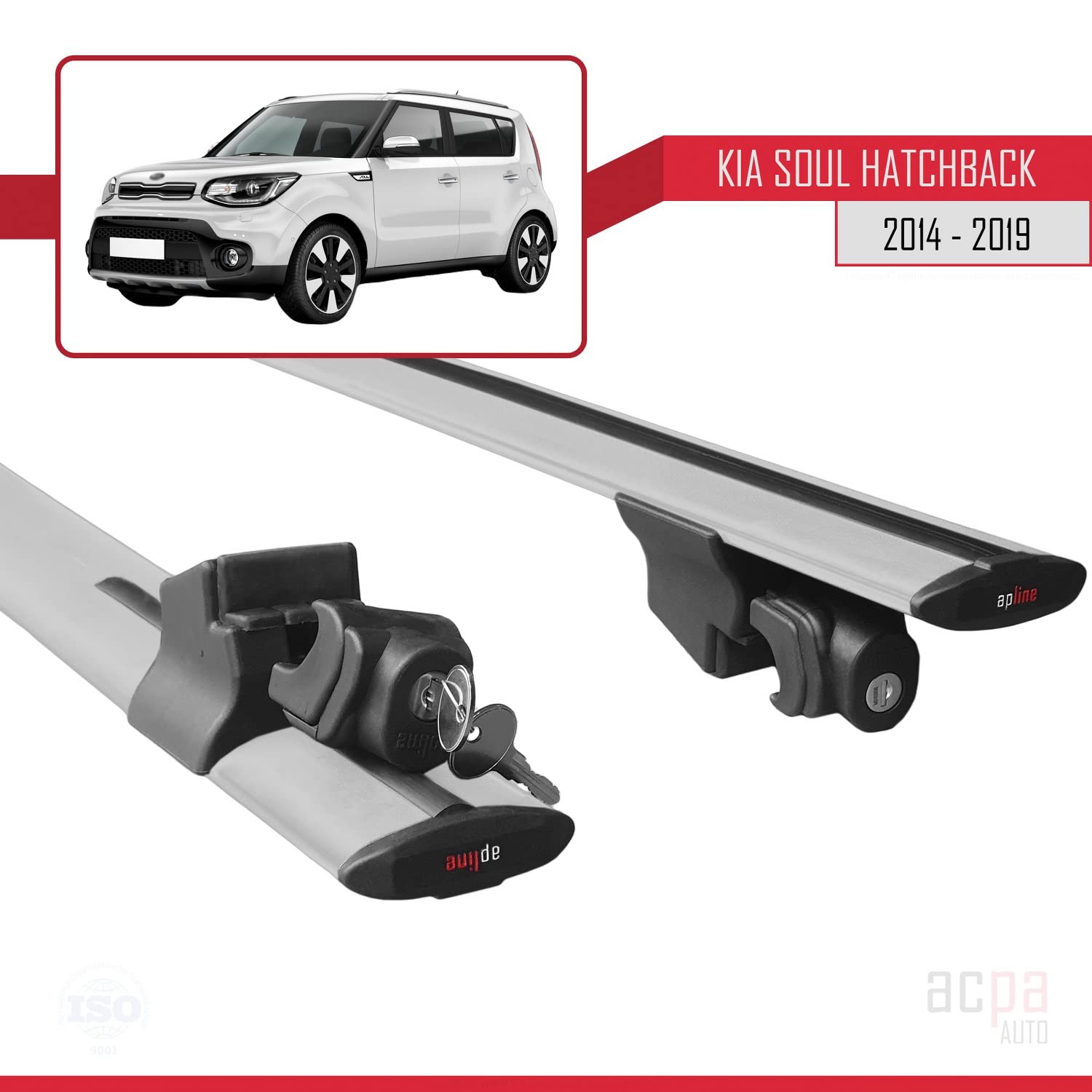 ACPA AUTO HOOK Model Dakdrager bagagedrager compatibel met Kia Soul 2 (PS) 2014-2019 Spoorstaven Grijs Aluminium 2 Staven