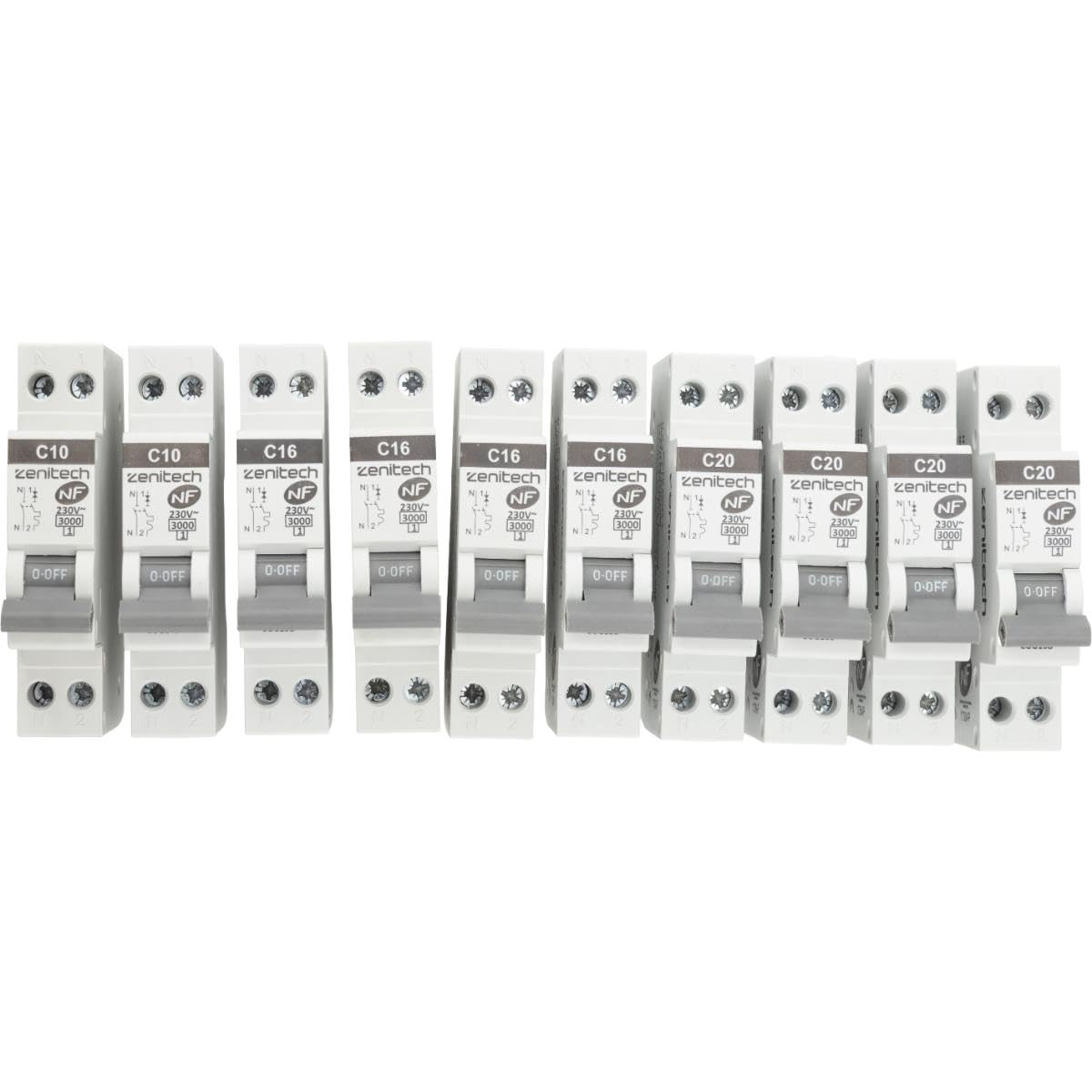 Pack de 10 disjoncteurs 2x10A + 4x16A + 4x20A - Zenitech