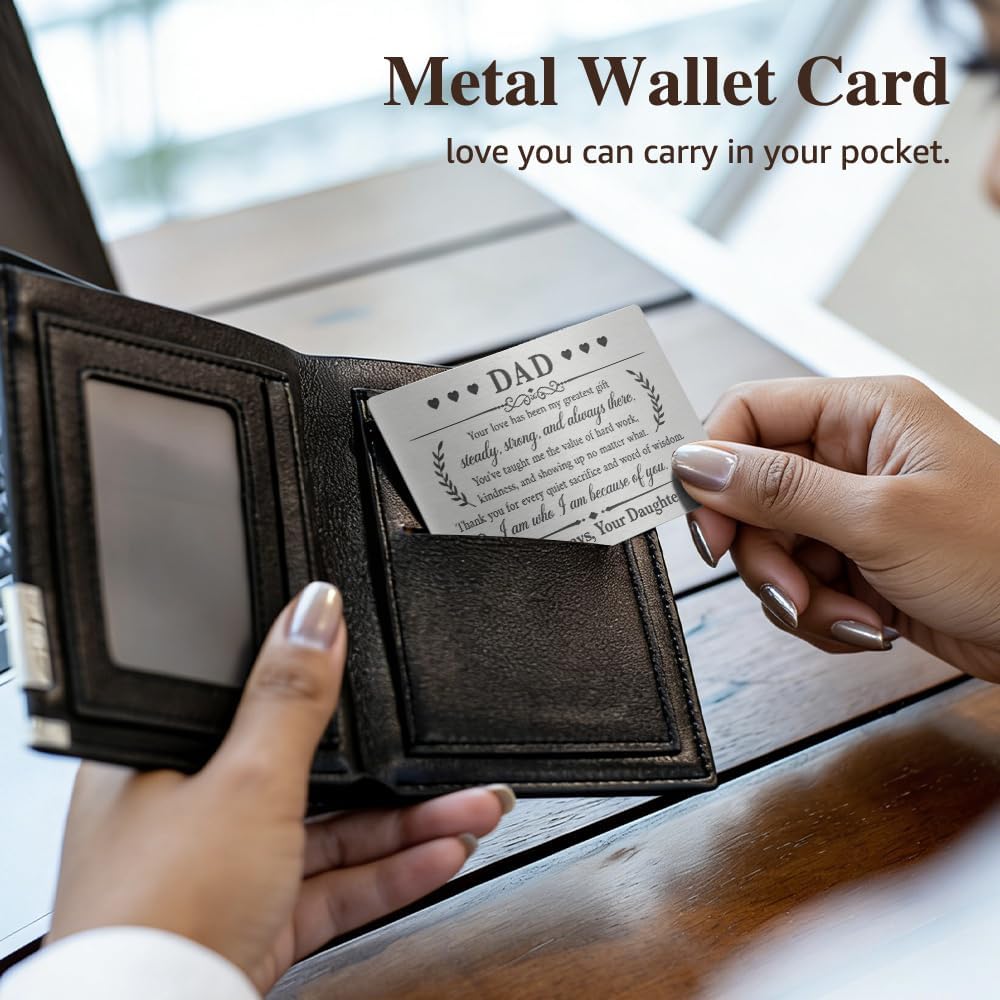 Dad Engraved Metal Wallet Card, Meaningful Wallet Insert Card for Men, Funny Engraved Father Gifts from Daughter, Birthday Christmas Father‘s Day Gifts for Grandfather Dad image 5