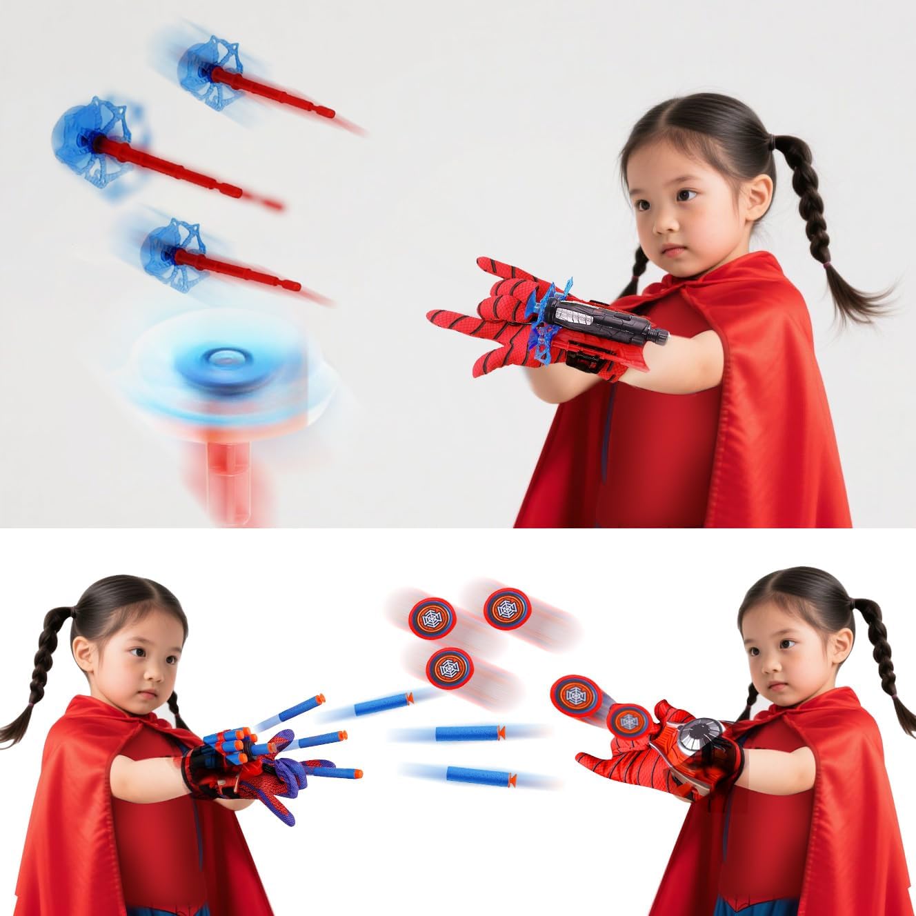 3 Sets Spider Web Shooters, Spider Web Plastic Launcher Glove with Wrist Toy Set, Superhero Toys, Safe Outdoor Action Toys All Saints'Day Christmas Birthday Party for Boys and Girls (3 Sets)