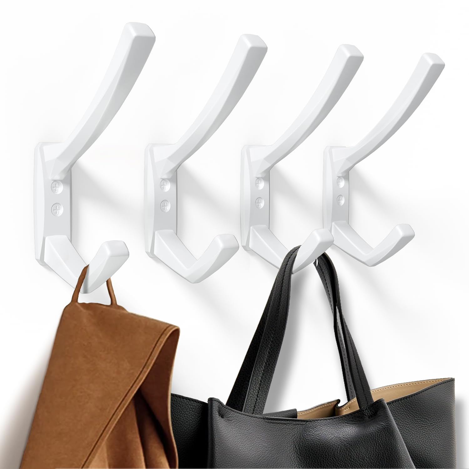 JCHOUS Heavy Duty Wall Hooks, 5.7 Inch Large Coat Hooks, 6 Packs Towel Hooks for Hanging in Bathroom, Bedroom, Entryway, Kitchen, etc (White, 4 Pack)