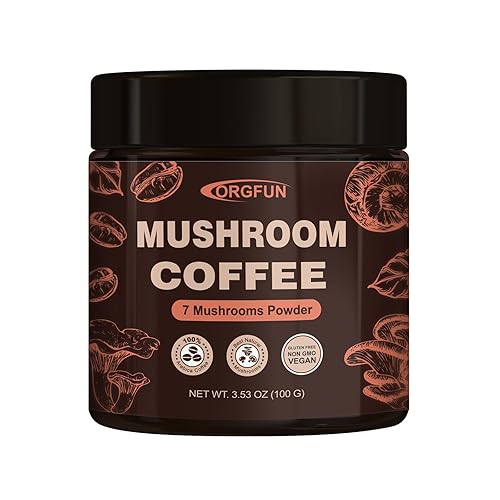 ORGFUN Café de hongos prémium (50 porciones) con 7 hongos superalimentos, café instantáneo arábica de gran sabor, incluye chaga, melena de león,