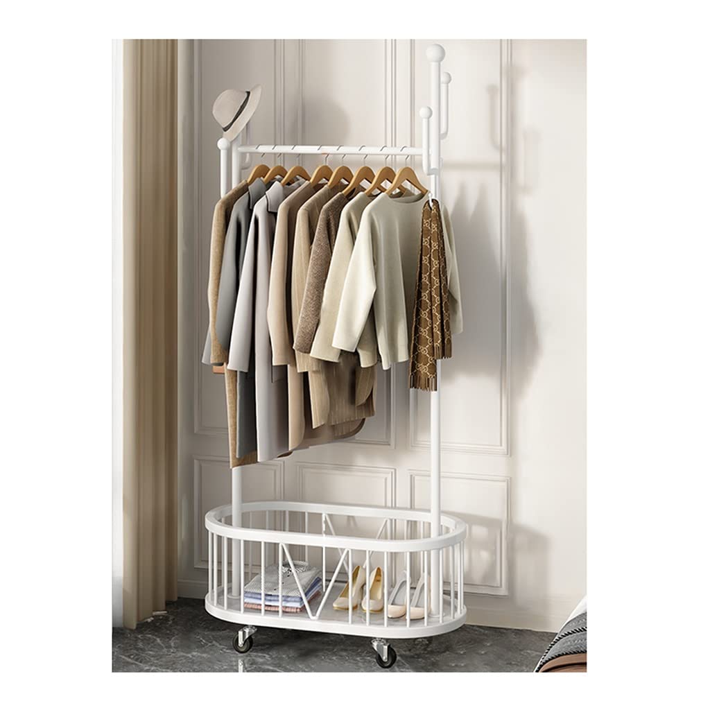 FGXHHS Metal Clothes Rail with Hoo & Sto Basket - Versatile Garment Rack Stand for Coats, Dresses, and Drying nizer Home Retail (White 80x33x172cm)