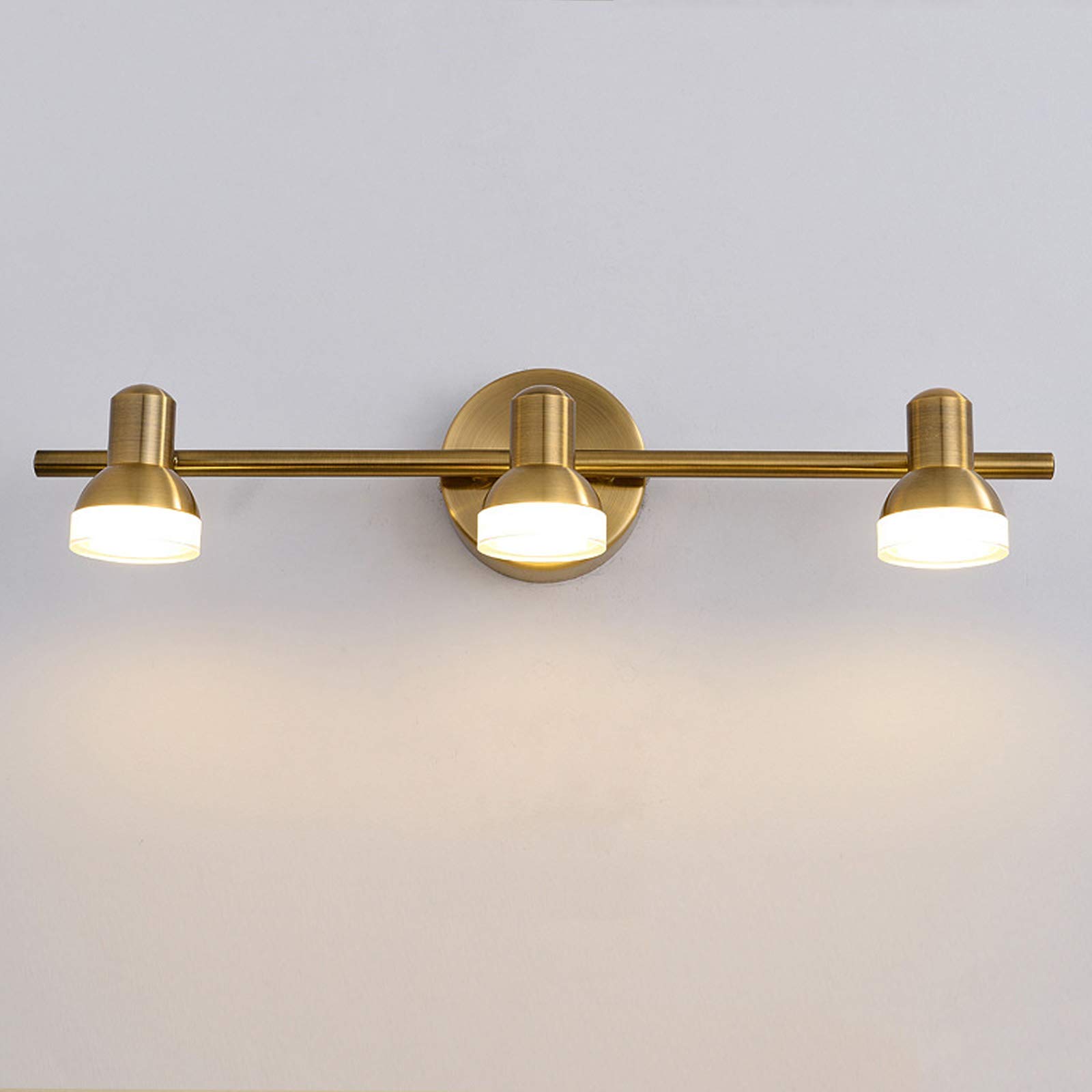 Lampy do lustra łazienkowego w stylu vintage, mosiężne przednie światło LED do lustra z obrotową głowicą lampy, ciepła biel, retro lampy do szafki lustrzanej, lampa ścienna do łazienki, hotelowa