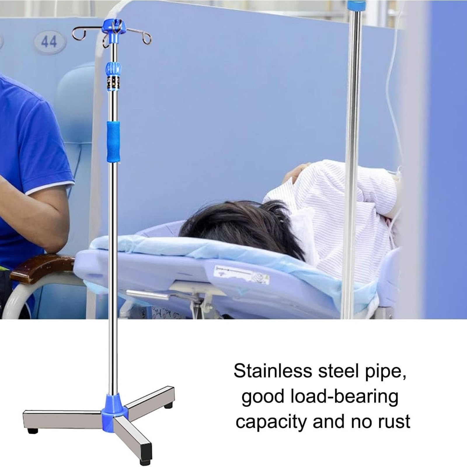 Soporte Porta Portasueros médico con ruedas, soporte intravenoso de altura ajustable de acero inoxidable con bandeja y ganchos for el hogar hospitalario portatil