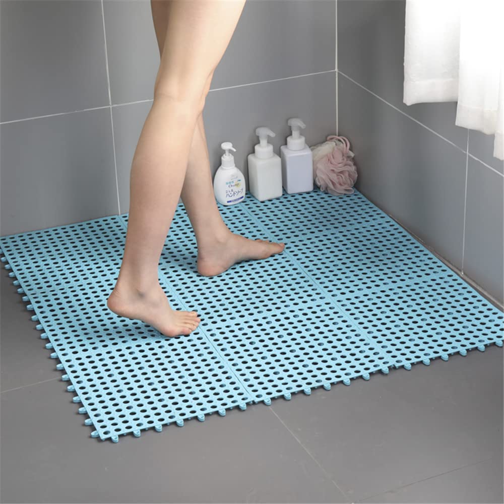 Hiseng Tappeto Doccia Antiscivolo, Cuciture ad Incastro Tappetino Lavabile Tappetini Antiscivolo con Fori di Scarico e Ventose, per Bagno, Cucina, Casa Interno Esterno (8pc,Blu)