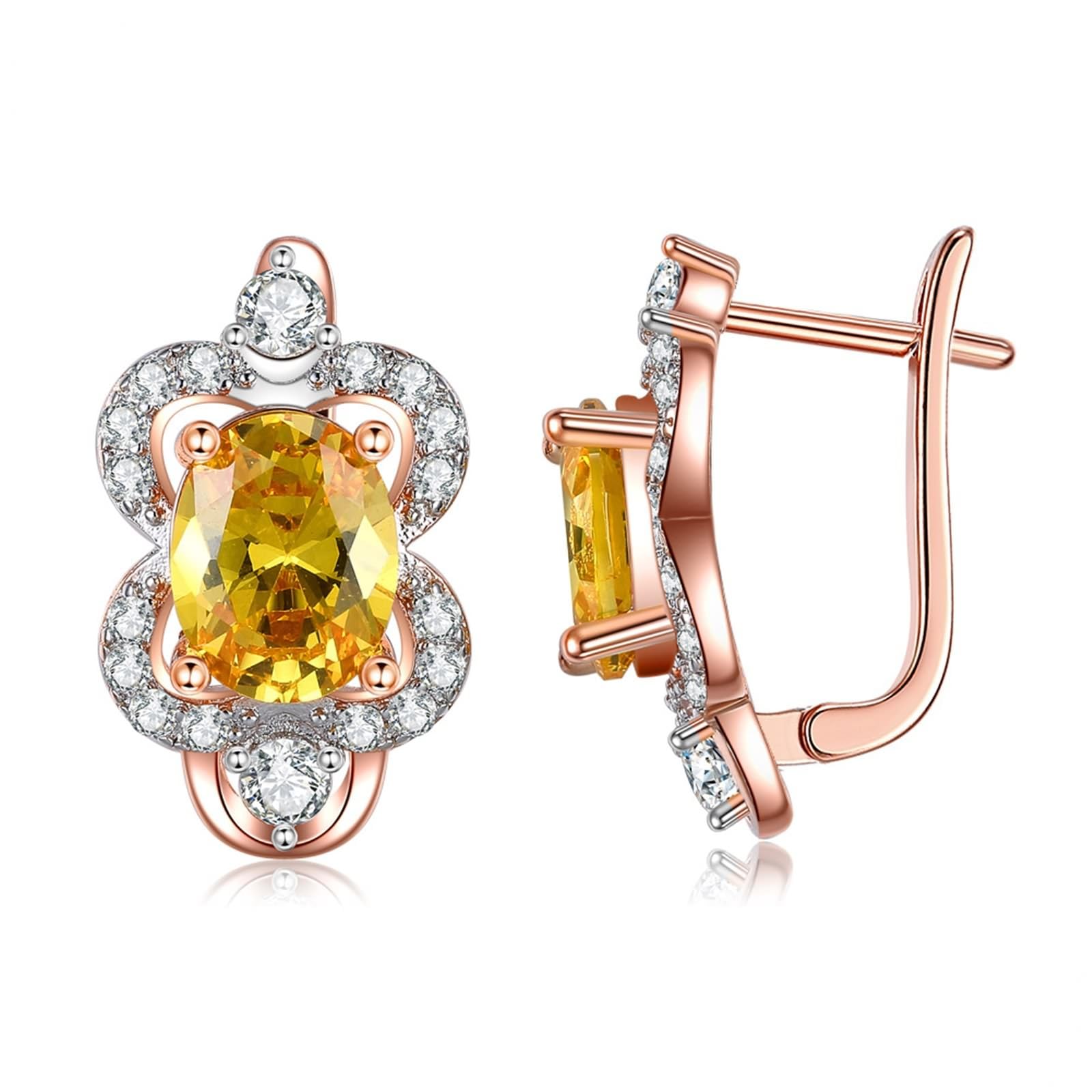AMDXD Pendientes de mujer de oro rosa de 9 quilates Au375, "8" flores de aro con citrino amarillo, oro rosa de 9 quilates, pendientes de moissanita, sin níquel, joyas de oro real