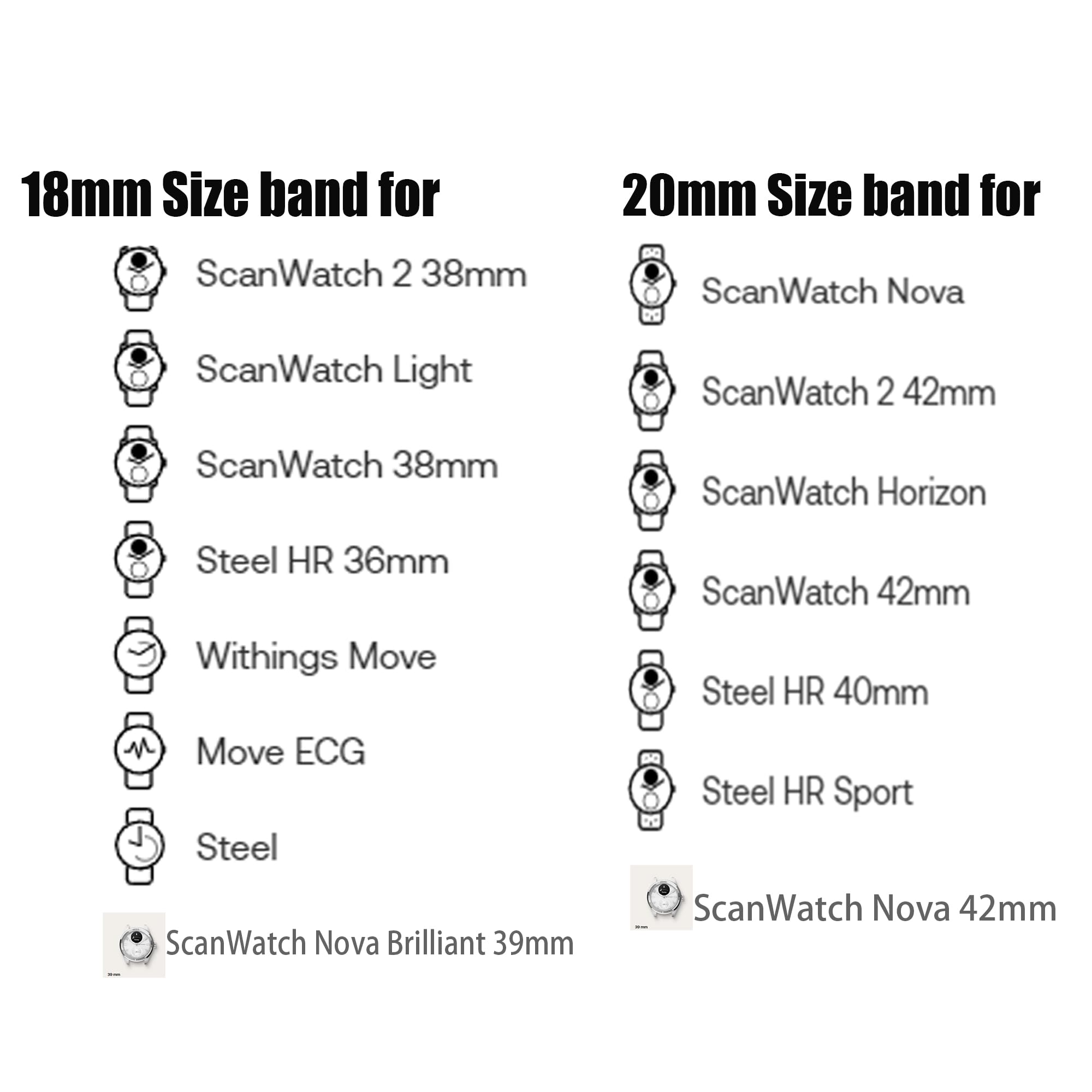 Blueshaweu Bracelet de montre 18 mm 20 mm compatible avec la montre intelligente Withings, en silicone souple, entièrement magnétique, compatible avec ScanWatch 2 38 mm/ScanWatch 2 42 mm