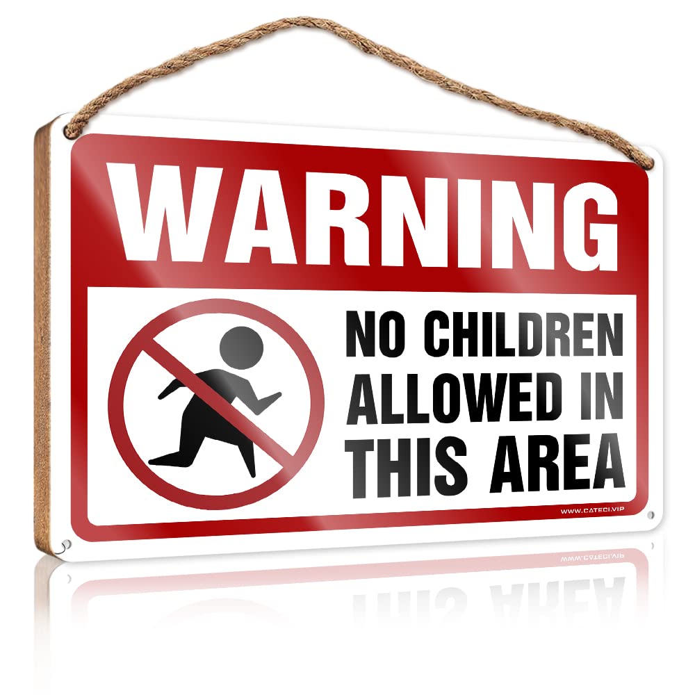 HELIOFORGE Wall Hanging Decor Sayings Warning No Children Allowed In This Area Wooden Sign(15X28CM)