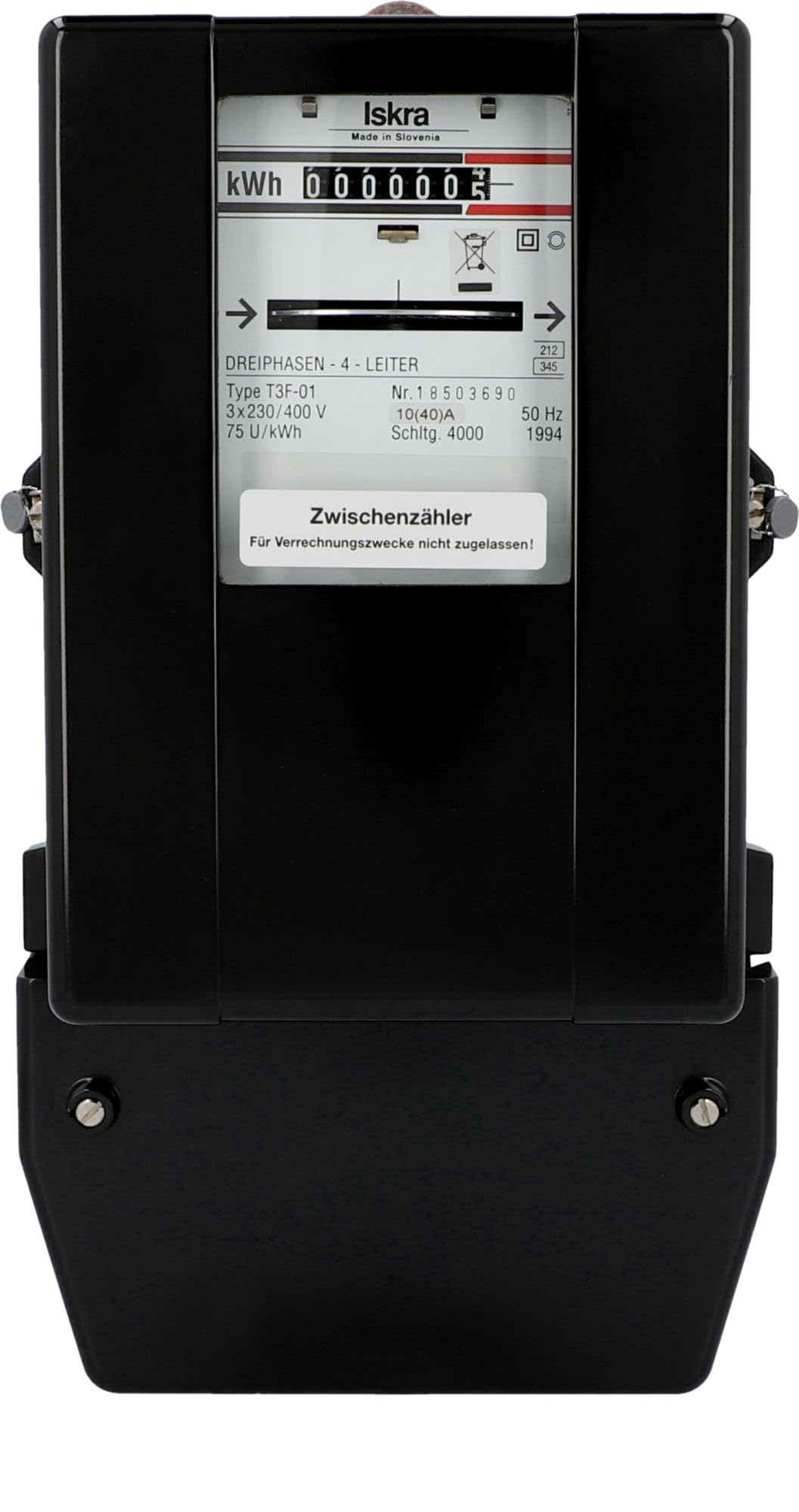 UNITEC Drehstrom-Zwischenzähler | generalüberholt | für interne Verbrauchsmessung | max. 40 A | analoge Anzeige | Bemessungsspannung 230–400 V | mit Deckel & Schaltbild | kompakt 295x160x190 mm