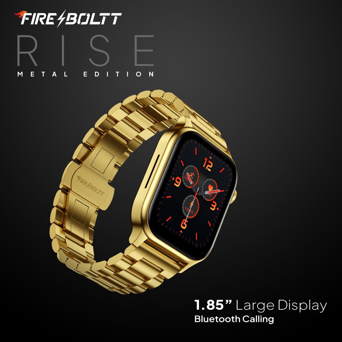 Fire-Boltt Rise Luxe Bluetooth Calling Smart Watch, 1.85”HD Display, AI Outfit Watch Face, 2 Looks in 1 Watch, Extra Straps at ₹99, 120+ Sports Modes, Metal Smartwatch for Men & Women (Gold) — Amazon image 2