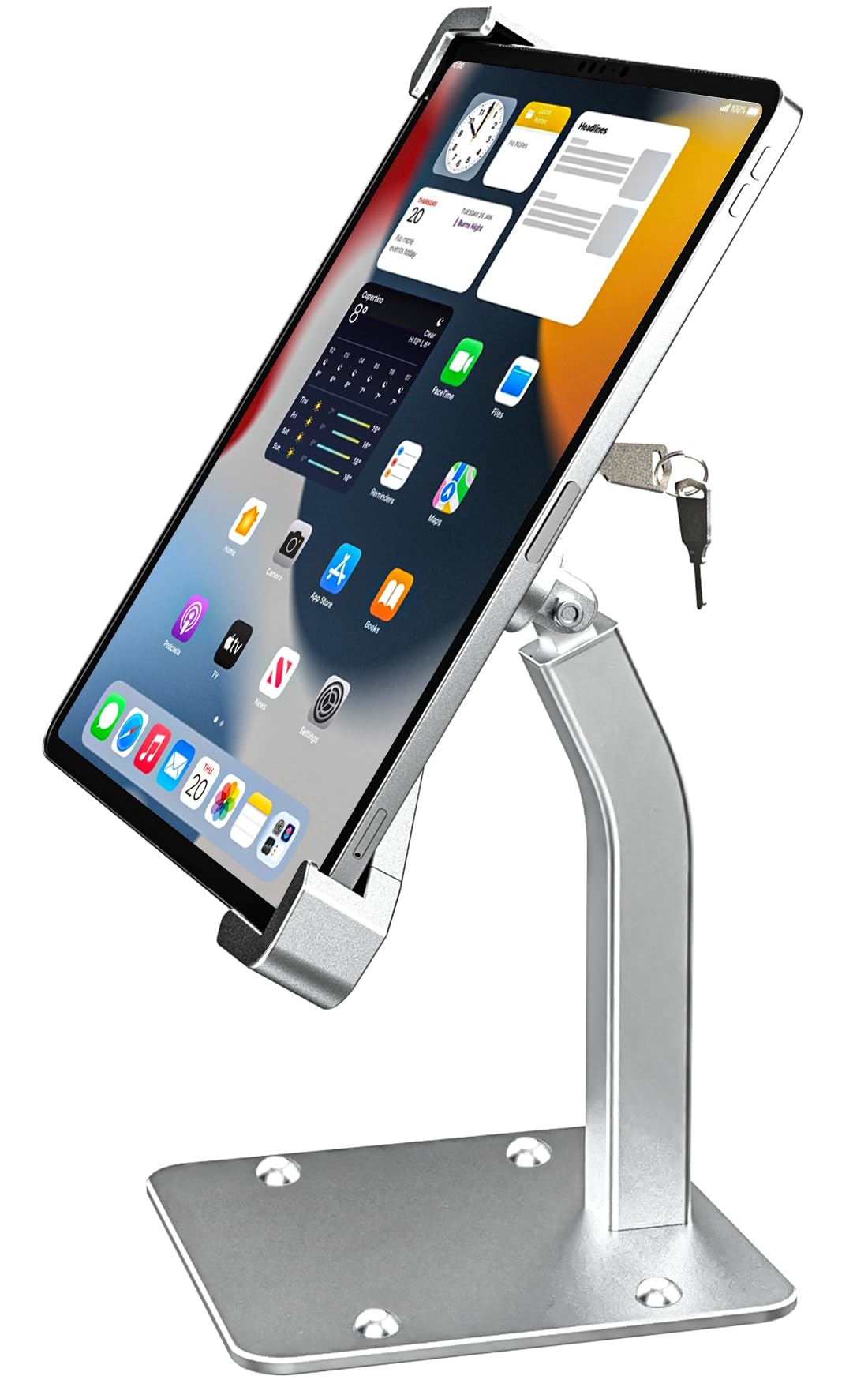 Anti Theft Tablet Holder Secure Desktop iPad Mount Lock All Metal Material - Kiosk Retail Counter Lockable Stand