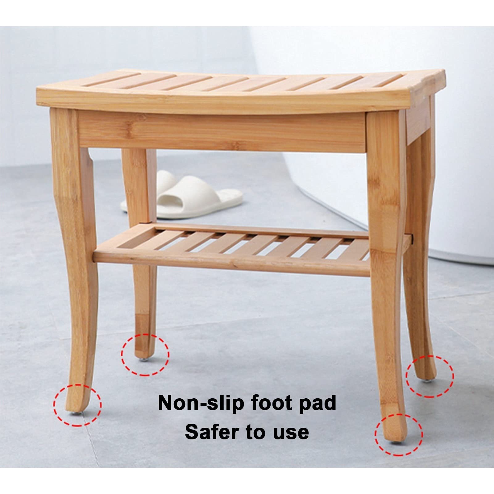 Banco de ducha de esquina de bambú, taburete de paso, taburete de baño con estante de toalla de almacenamiento, taburete de baño impermeable, asiento organizador de almacenamiento de baño de spa