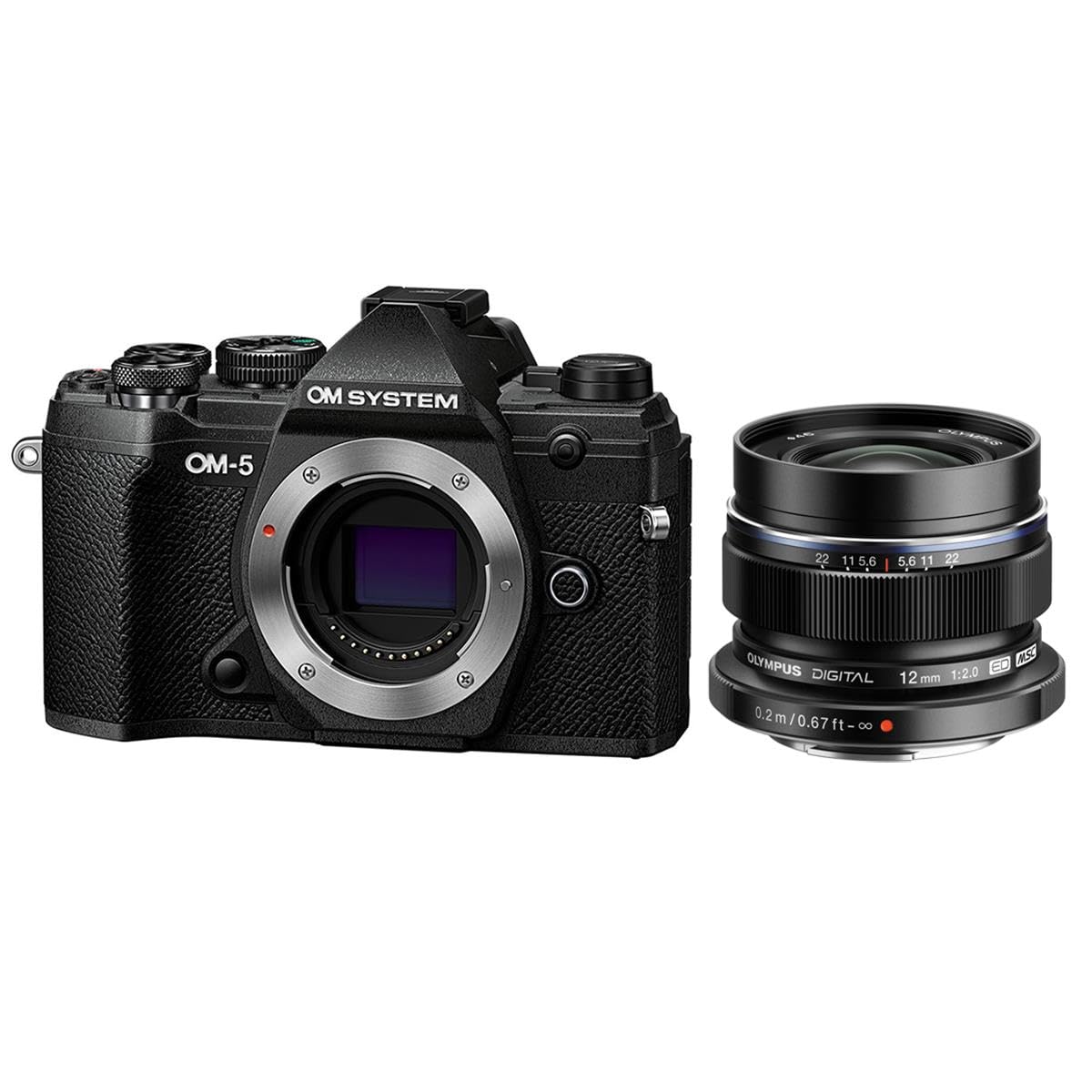 OM System OM-5 Mirrorless Digital Camera with M.Zuiko Digital ED 12mm f/2 Lens, Olympus Camera, Black