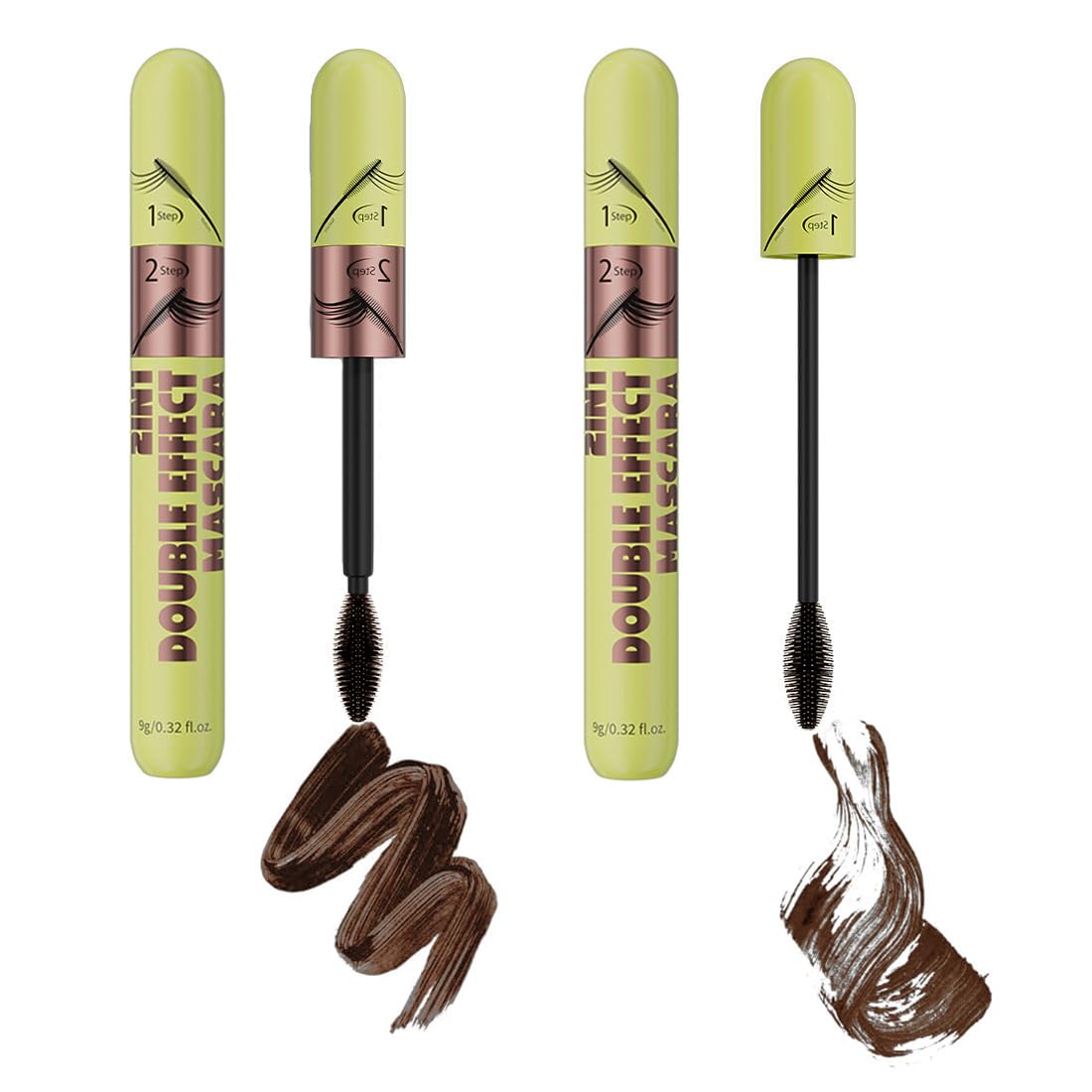 Double Effect Mascara, Waterproof Volume & Separate Defining Eyelash Makeup Dark Brown