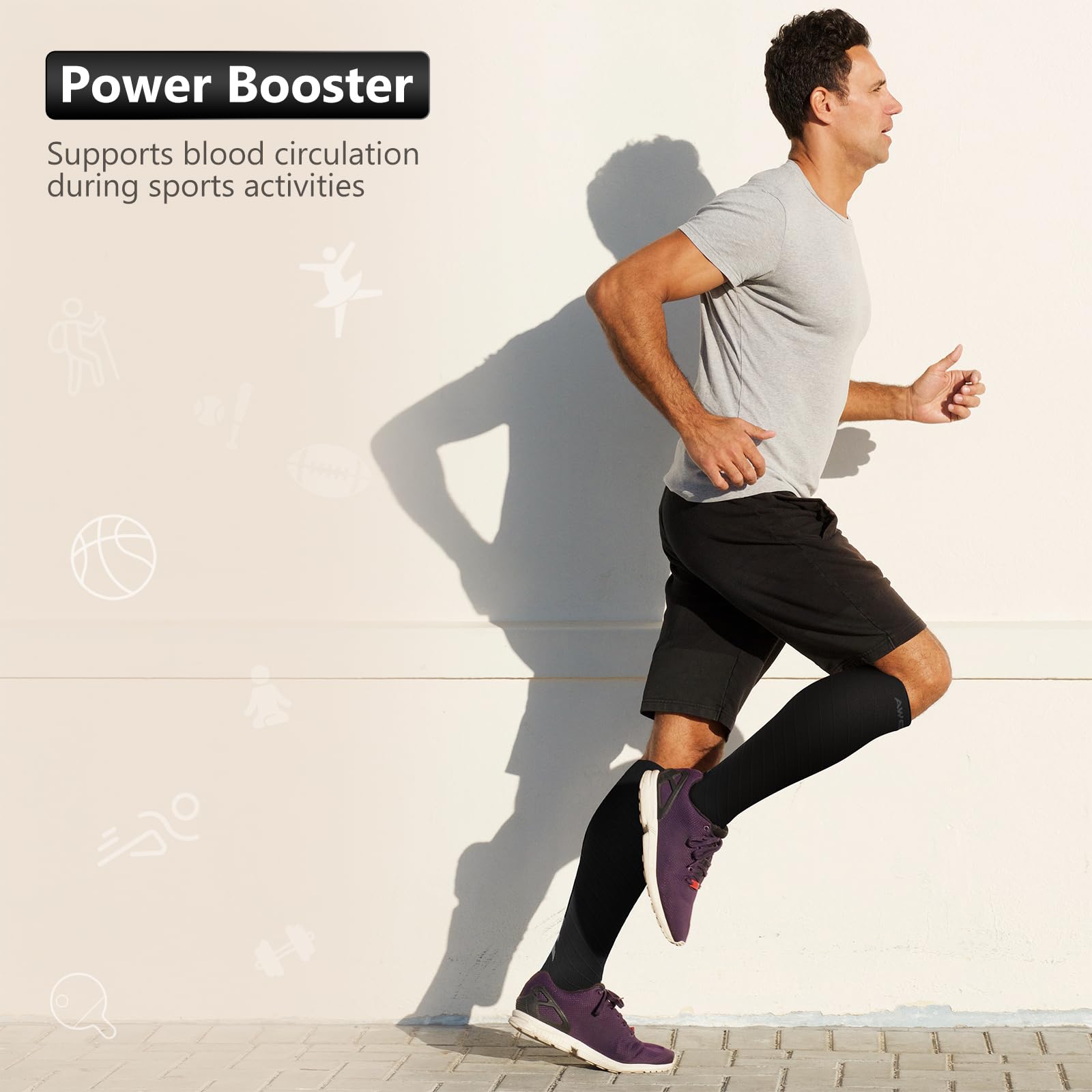 Awenia Chaussettes de Contention, Chaussettes de Compression Sport pour Homme et Femme, Circulation, 20-30mmHg, Bleu