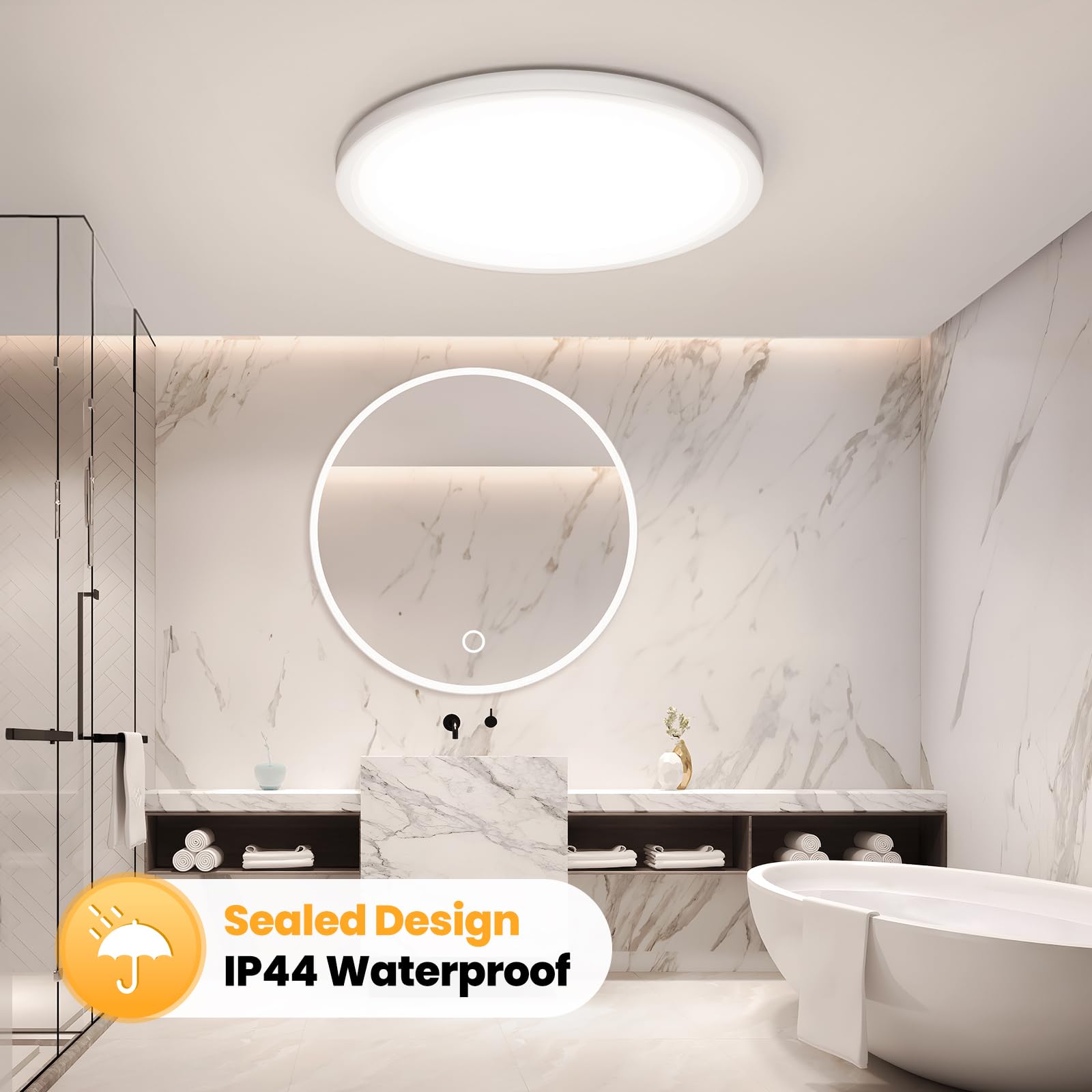 NIBSHOOM Plafoniera LED Soffitto 4000K,18W/1800LM Plafoniere da Soffitto, Plafoniera Bagno ultrasottile IP44 Impermeabile Rotonda,Luce Lampada LED Soffitto Moderno per Cucina Camera da Letto,Ø220*17mm